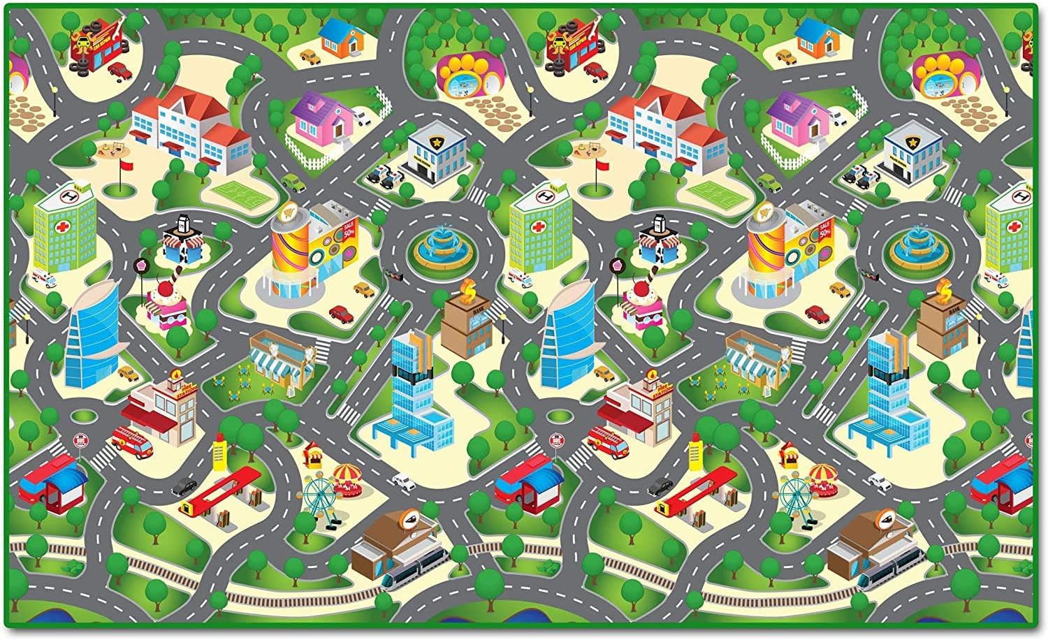 EDUK8 Worldwide Limited Children's Padded City Play Mat, Wipe Clean & Water Resistant for Use Indoors & Outdoors, 200 x 120 cm, Great for Education & Play