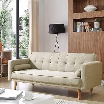3 Seater Sofa Bed with Detachable Armrests, Cream White | Click Clack Sofa Bed with Fireproof Sponge, Breathable Linen Guest Bed for Living Room, Apartment, Bedroom, Home Office