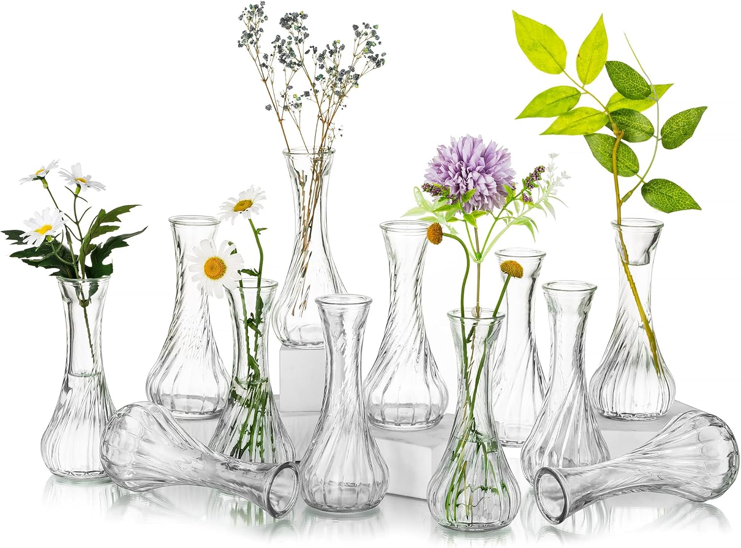 Clear Glass Bud Vase Centerpieces, Glasseam Skinny Small Flower Vase