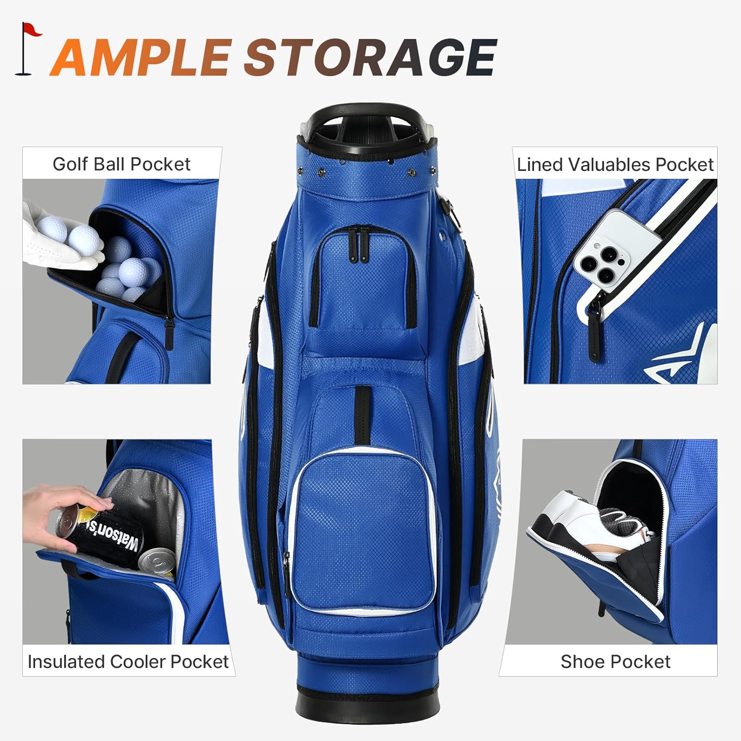 uniHimal Golf Cart Bag with 15 Way Organizer Divider Top, S-Lock Cart Golf Bag for Men Women with Magnetic Pocket and Rain Cover, Lightweight Golf Club Bag Includes Cooler Pocket and Handles