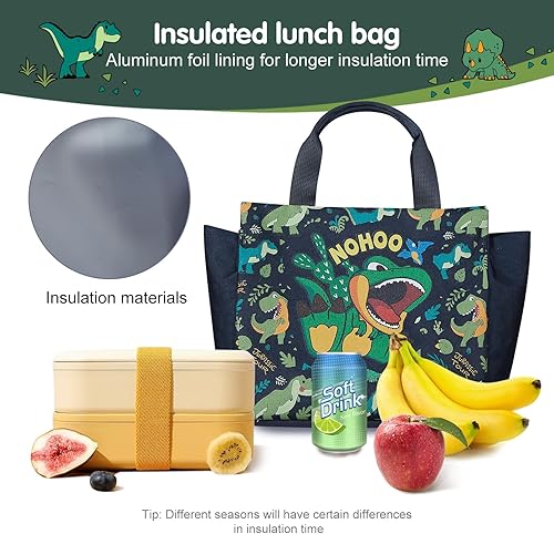 Miniatura 6 de NOHOO Lonchera para niños, grande y reutilizable, con estampado de animales lindos y aislados, para niñas, mujeres, escuelas, oficinas, trabajo,