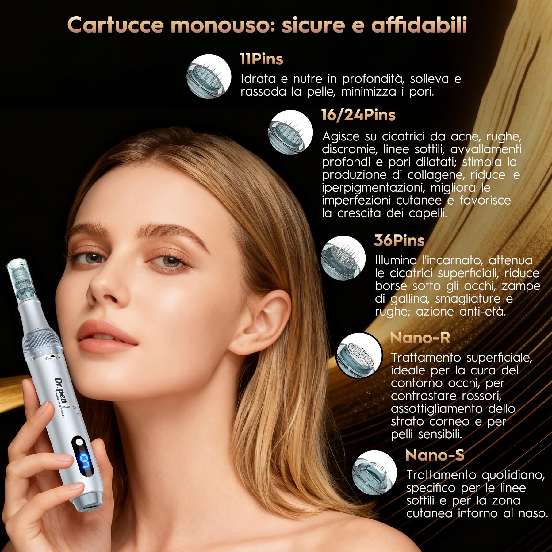 Dr. pen Ultima M7S Microneedling Pen Professionale con 20 Cartuccia di Ricambio Macchina, 6 Velocità Regolabili e Display LED, per Cura Pelle, Rughe, Cicatrici e Smagliature