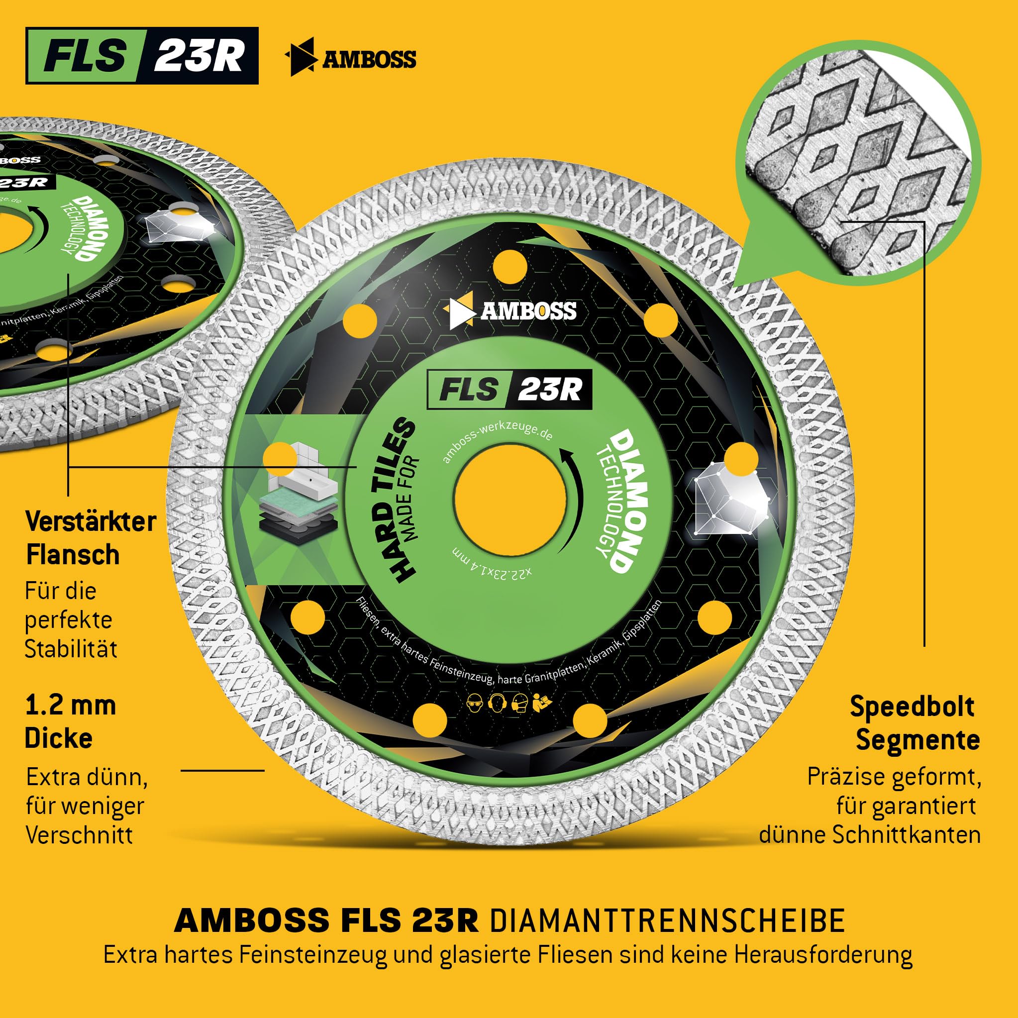 Anvil FLS 23R - bardzo cienka diamentowa tarcza tnąca (1,8 mm) | Ø 180 mm x 25,4 mm - płytki/bardzo twarda gres/twardy granit/ceramika | Wysokość segmentu: 10 mm