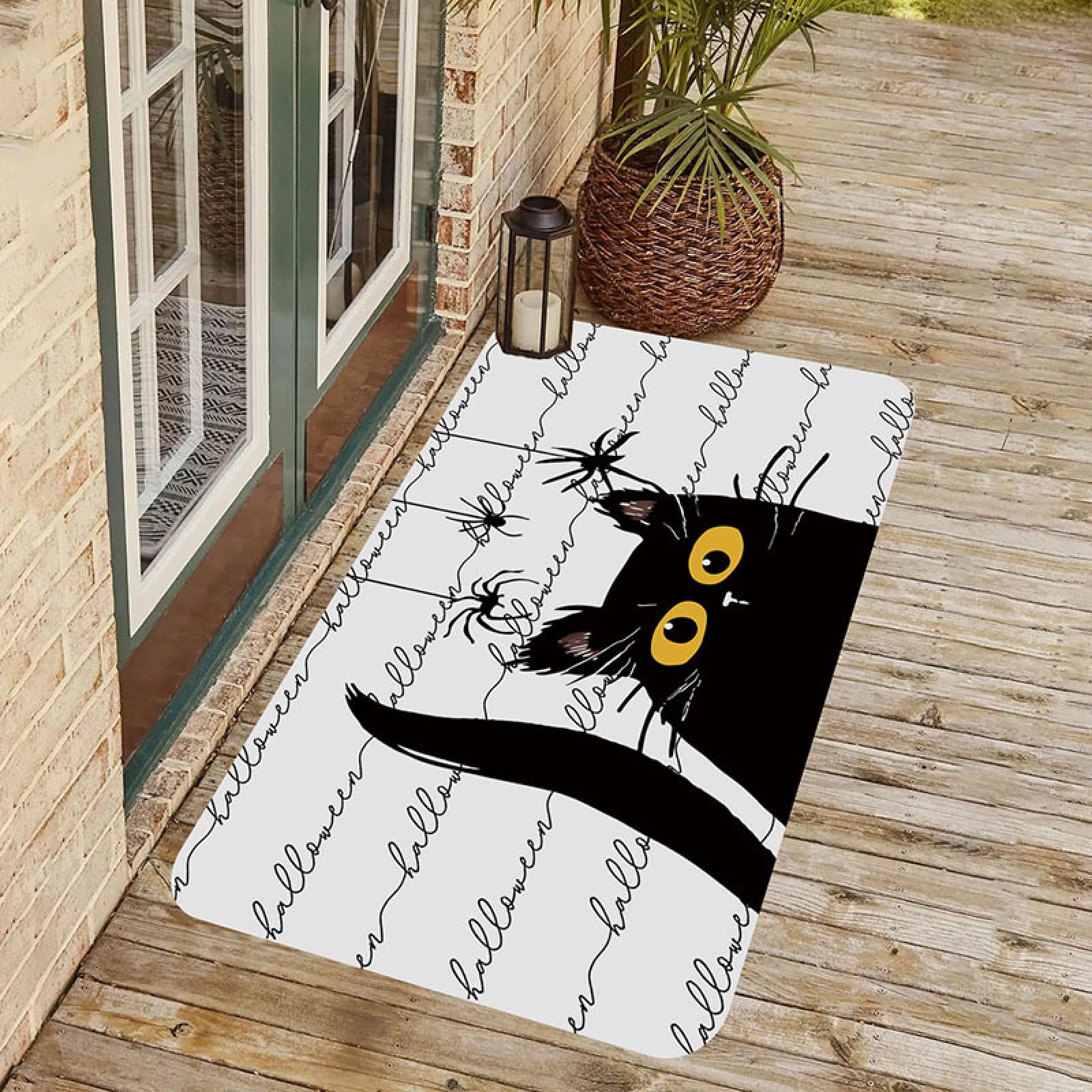 Alfombra de baño de diatomita de secado rápido con diseño de gato negro de 50x80 cm