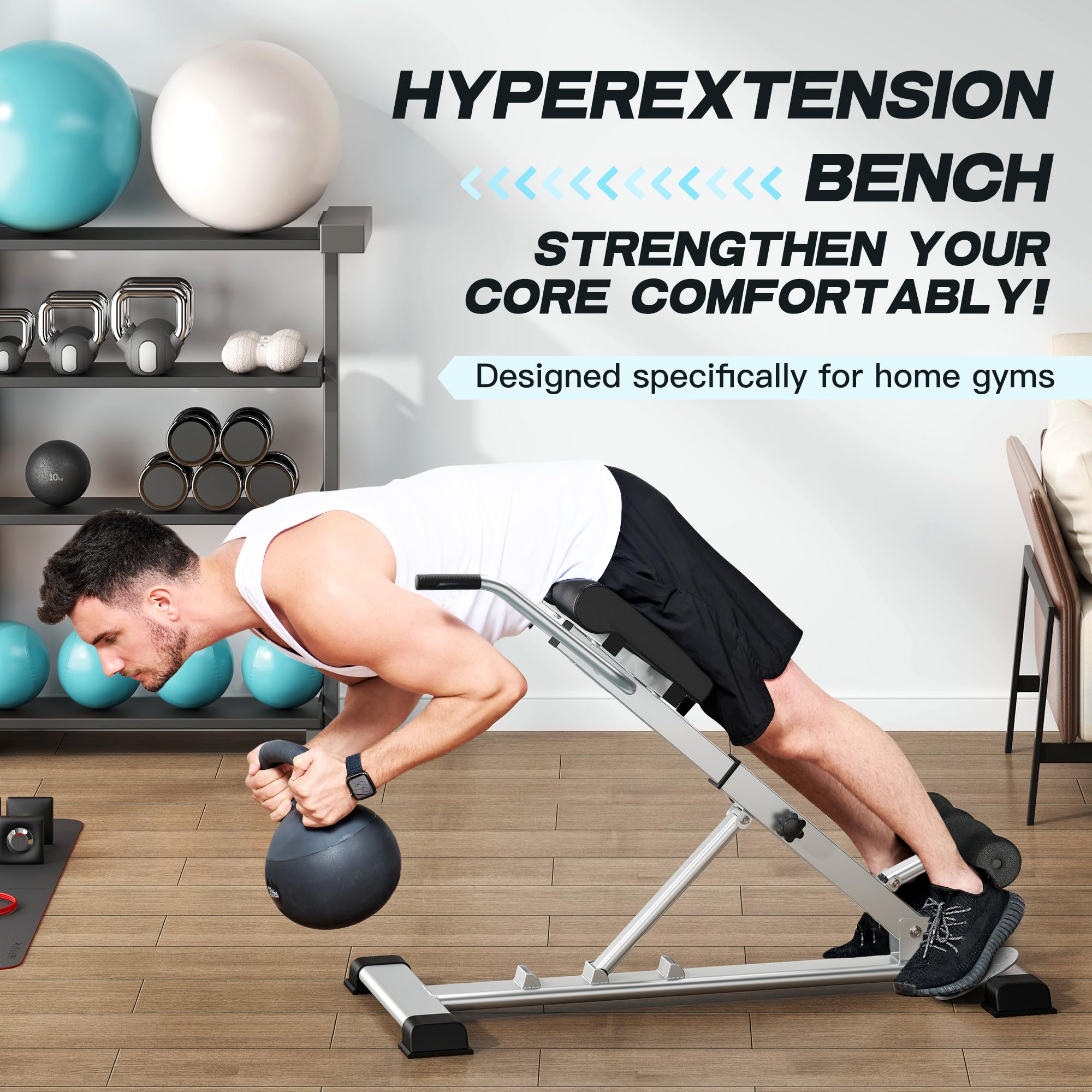 SDHYL Silla romana para entrenamiento Core & Back, silla romana ajustable Core Trainer Home Gym Equipo, silla romana con cojín de piel sintética (104 x 58 x 93 cm)