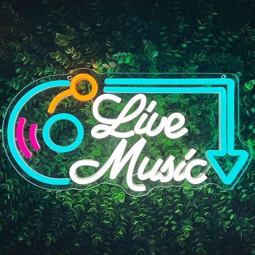 Letrero de neón de música en vivo, luces LED de neón para decoración de pared, letrero de luz de neón en vivo regulable,