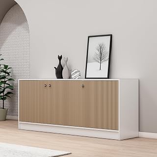 Bniture Storage Cabinet Wooden for Living Room Sideboard with 3 Door, 3D Textured | Multipurpose Storage Organizer Cabinet... Price In India