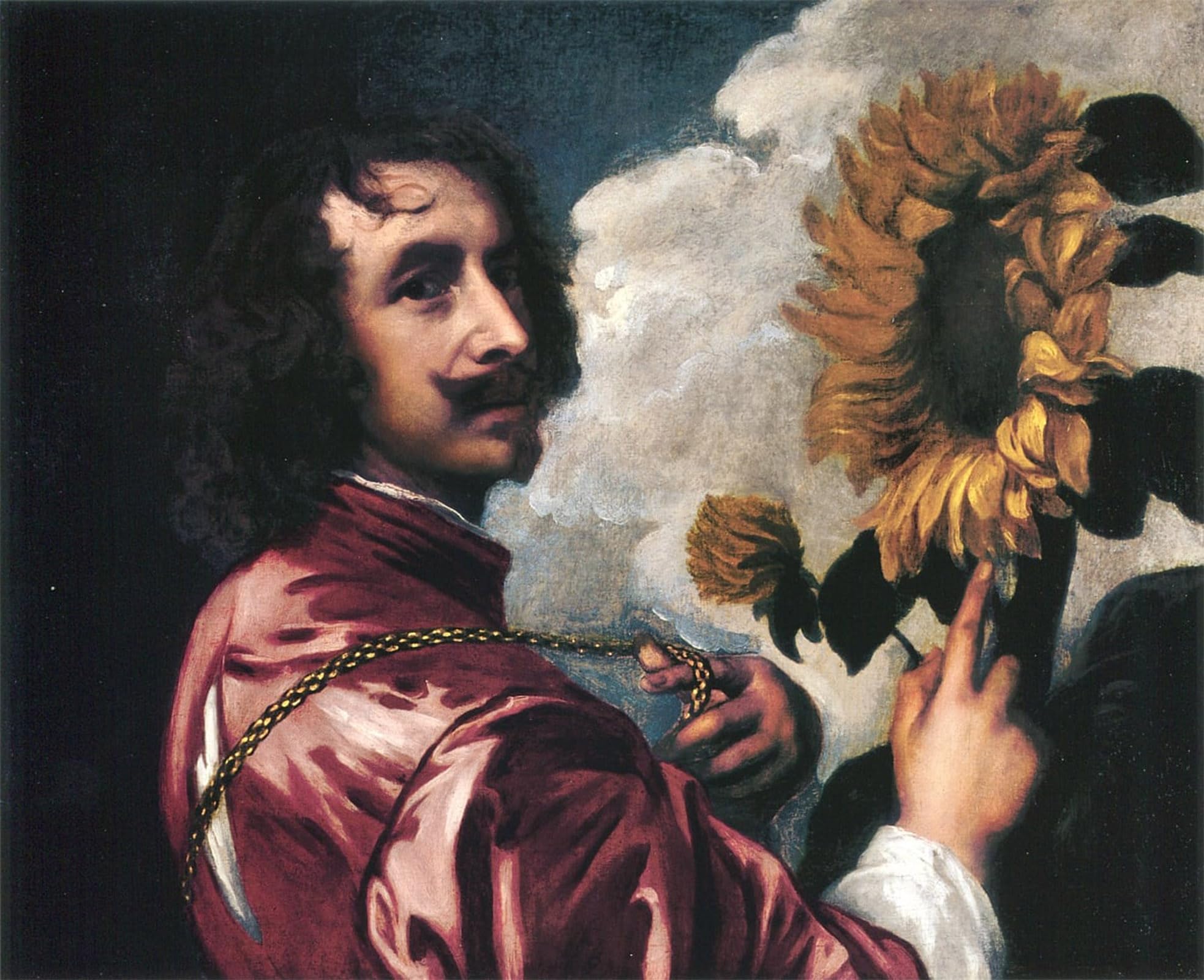 ARTXLXXBN Famous Print Painting Colorful Art Print Self portrait with a Sunflower by Anthony Van Dyck Canvas Art Decorations for Home Decor 60x90cm