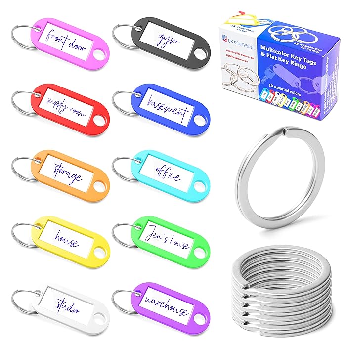 Buy 30 Key Tags with Labels and 30 Flat Key Rings Set Name Tag Labels