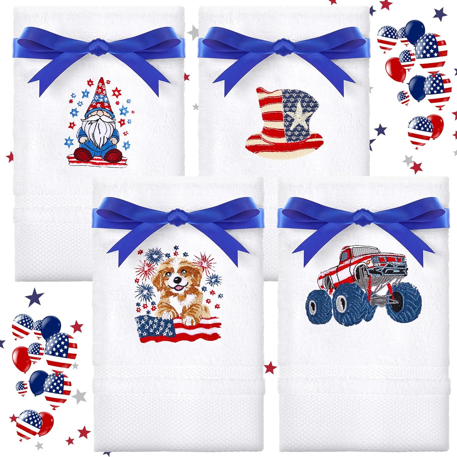 4 Pcs Patriotic Hand Towels 14 x 30 Inch Veterans Day Towels Cotton Embroidered American Flag Towel Stars Bathroom Decorative for Bathroom Kitchen Gym Yoga Hand Drying Cleaning