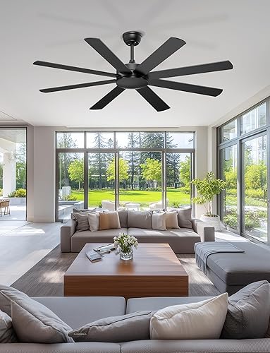 Miniatura 8 de Ventiladores de techo de 60 pulgadas sin luces, ventilador de techo negro moderno, control remoto/aplicación, ventilador de techo silencioso con