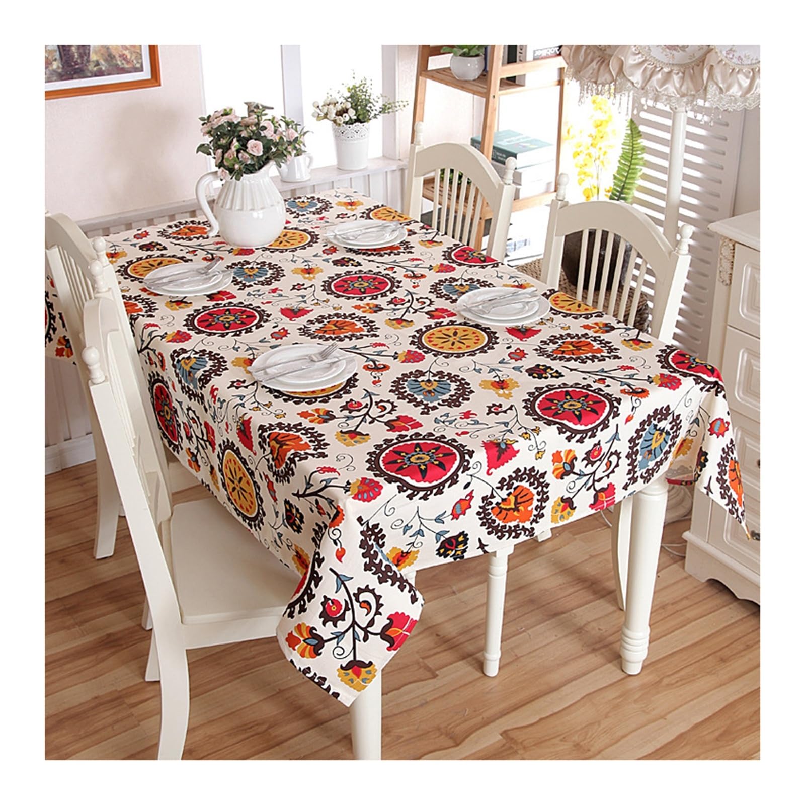 Nappe KnSam coton de qualité supérieure 140x220 cm motif fleuri