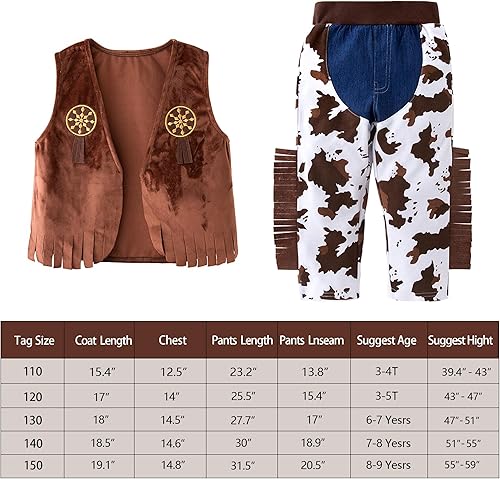 Miniatura 2 de Disfraz de vaquera para niños, juego de 5 piezas para niños y niñas, juego de rol, disfraz de 3 a 10 años