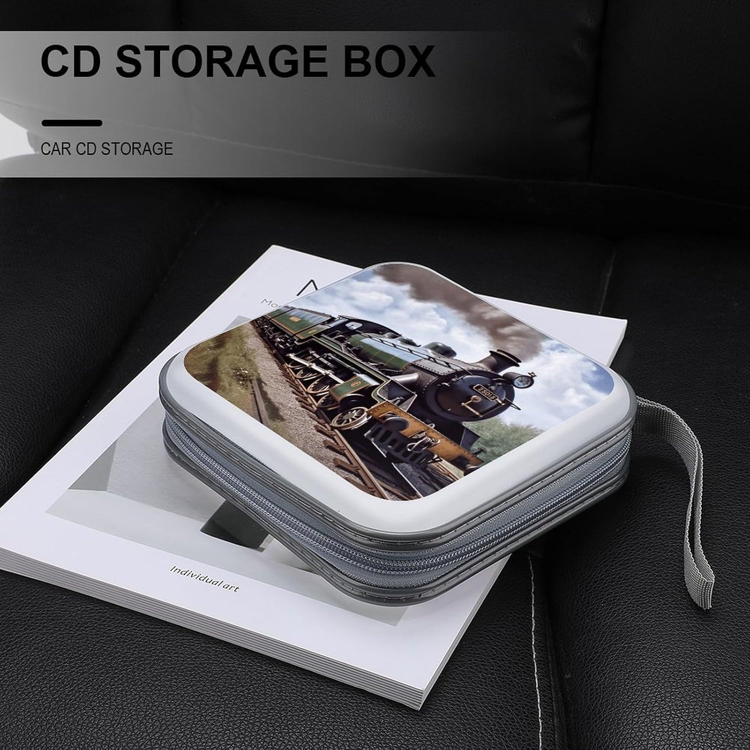 Steam Locomotive Train CD Case 40 Capacity DVD Cases for Car Portable CD Boxes Holder with Zipper Protective DVD Box with Handle for Blu Ray Movie Music Audio Disk image 5