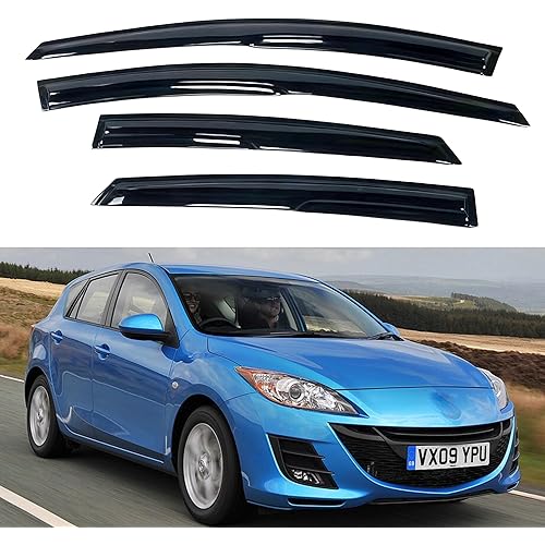 IG Window Visor for Mazda 3 Hatchback 2004-2009, Rain Guard Tape-On Extra Durable Sun Wind Side Vent Window Deflector Mugen Style, 2004 2005 2006 2007 2008 2009 (Hatchback Only)