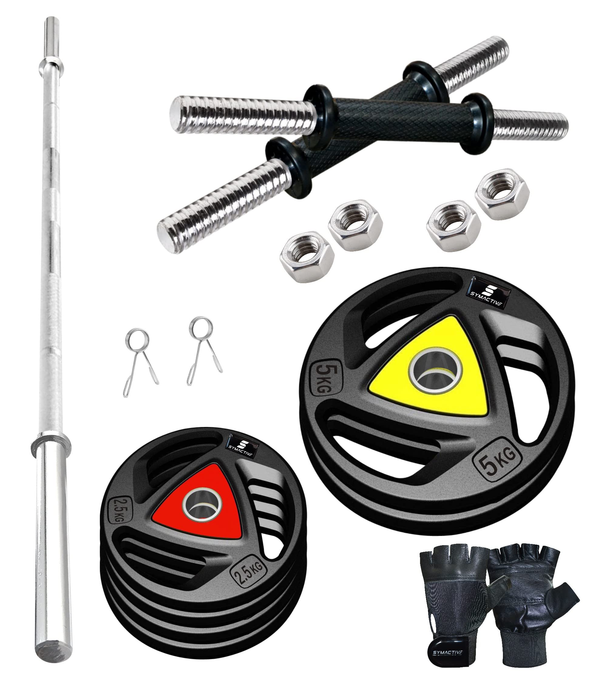 Amazon Brand - Symactive Professional Home Gym Set with Rubber-Coated Metal Plates, Rods, Gloves, 20 kg, Combo 10 (B08R1BPC5W) Amazon Price History, Amazon Price Tracker