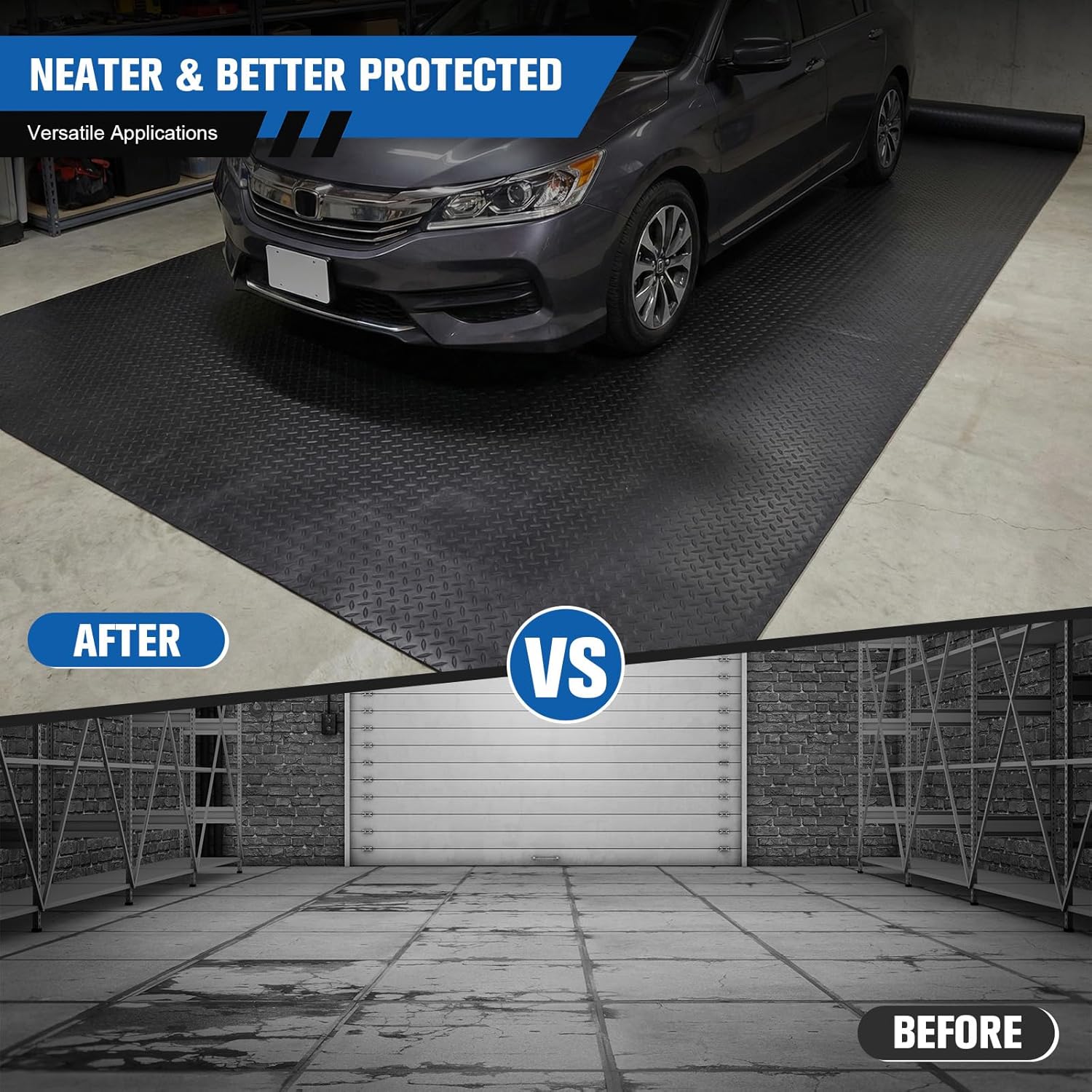 Generic 7.9x32.8 FT Non-Slip Floor Mat 2.5mm Garage Shop Parking Mat Plate PVC Flooring Roll for Truck Trailer SUVs Van Golf Cart Motorcycle