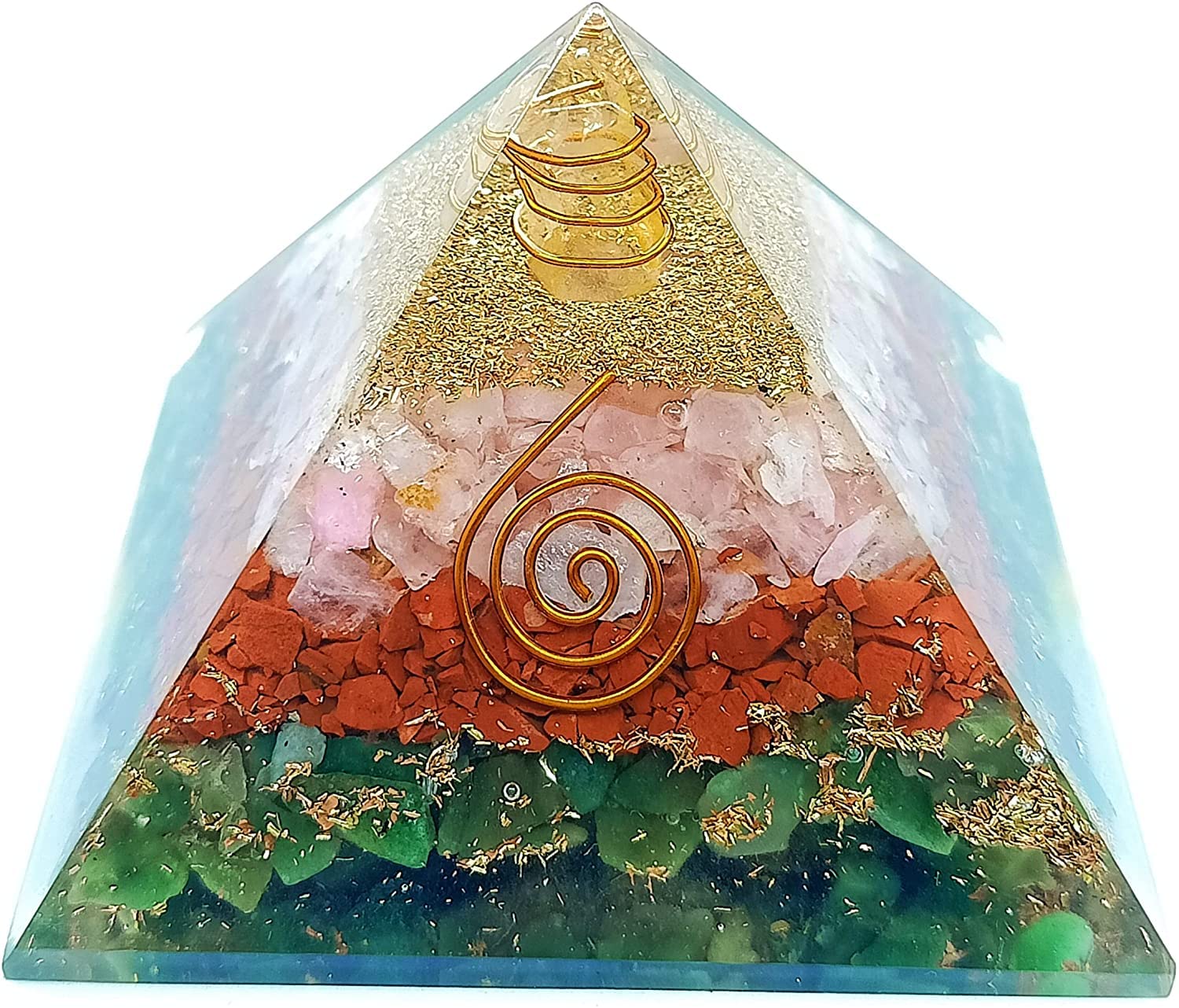 3 Layer Rose, Jasper, Geen Jade Beautiful Healing Crystal Orgone Pyramid for Healing, Reiki, Energy, Meditation with Standard Size, Crystal Gemstone (1 PCS).