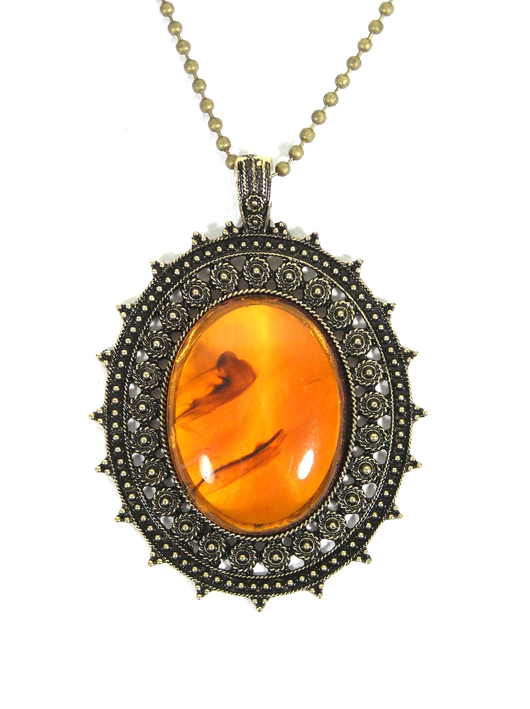 Amber Resin Bead Necklace Victorian Antique Crystal Gothic NA15 Vintage Renaissance Pendant Fashion Jewelry