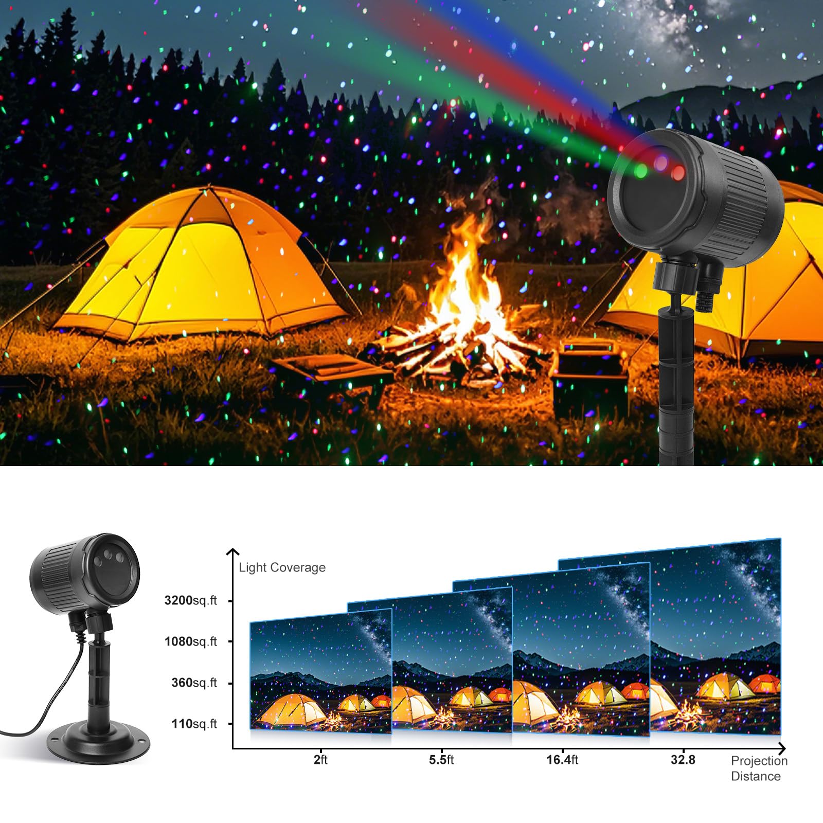 Proyector de luces láser de Navidad para exteriores, 3 colores (RGB) de amplia cobertura, luces de proyector de vacaciones con temporizador y función de memoria, IP65 impermeable, adecuado para 3