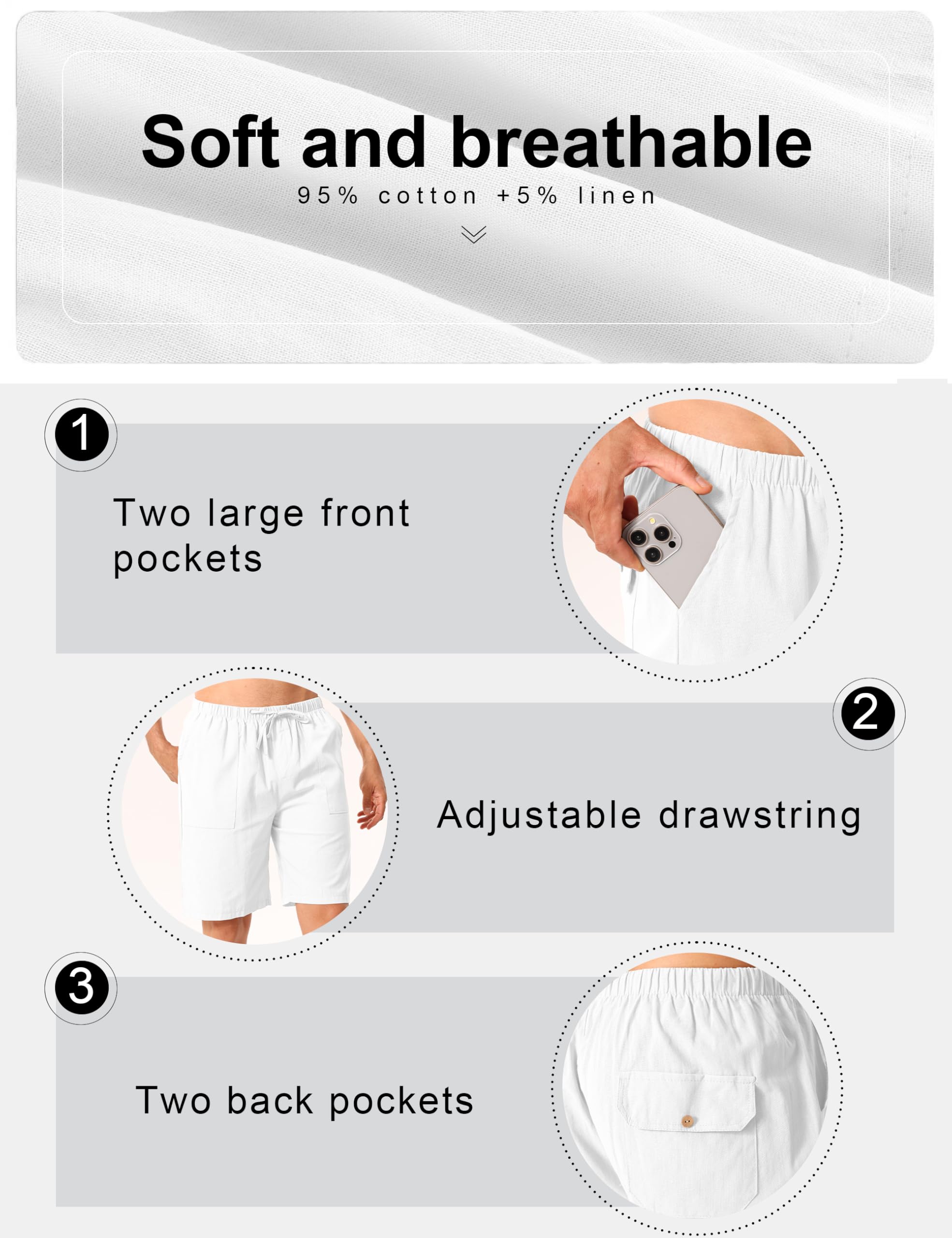 ANTLOOWW Pantaloncini da Uomo Estivi, Pantaloni di Lino da Uomo Corti con 4 Tasche Pantaloncini Casual Leggeri e Traspiranti