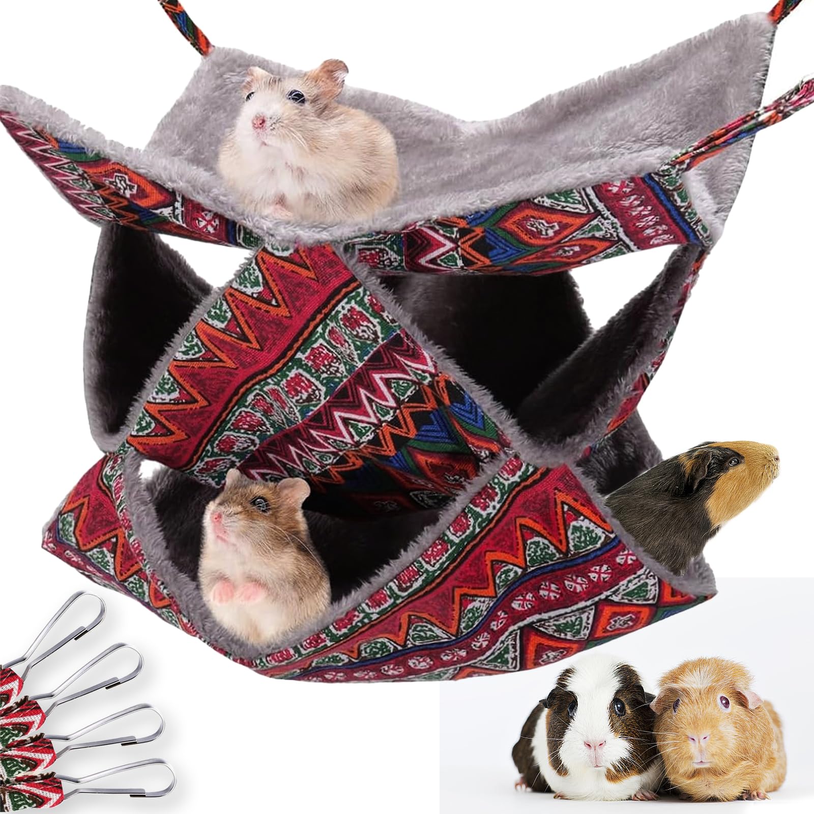 3 Layer Pet Cage Hammock, Small Animals Warm Plush Triple Bunkbed Cage Hanging Hammock Bed Cage Accessories Toy for Guinea Pig Sugar Glider Parrot Ferret Squirrel Hamster Rat
