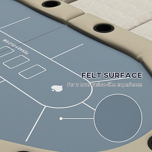 Miniatura 3 de Soozier Mesa de póquer plegable, 70 pulgadas ovalada Blackjack Casino Texas Holdem mesa de juego de póquer para 10 jugadores con portavasos azul y