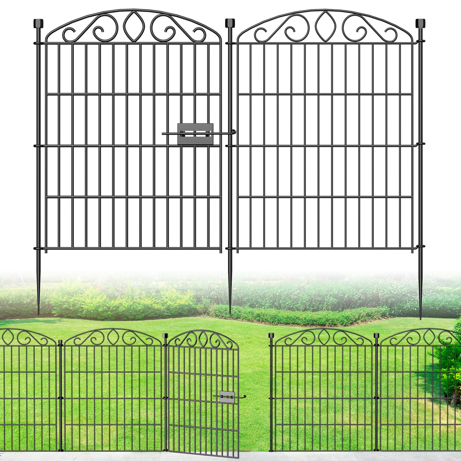 Garden Fence 12 Panel with Gate - 30in H x 23.6ft L, No Dig Rustproof Metal Tall Animal Barrier for Dogs Rabbits, Decorative Outdoor Border for Yard, Patio, and Flower Beds