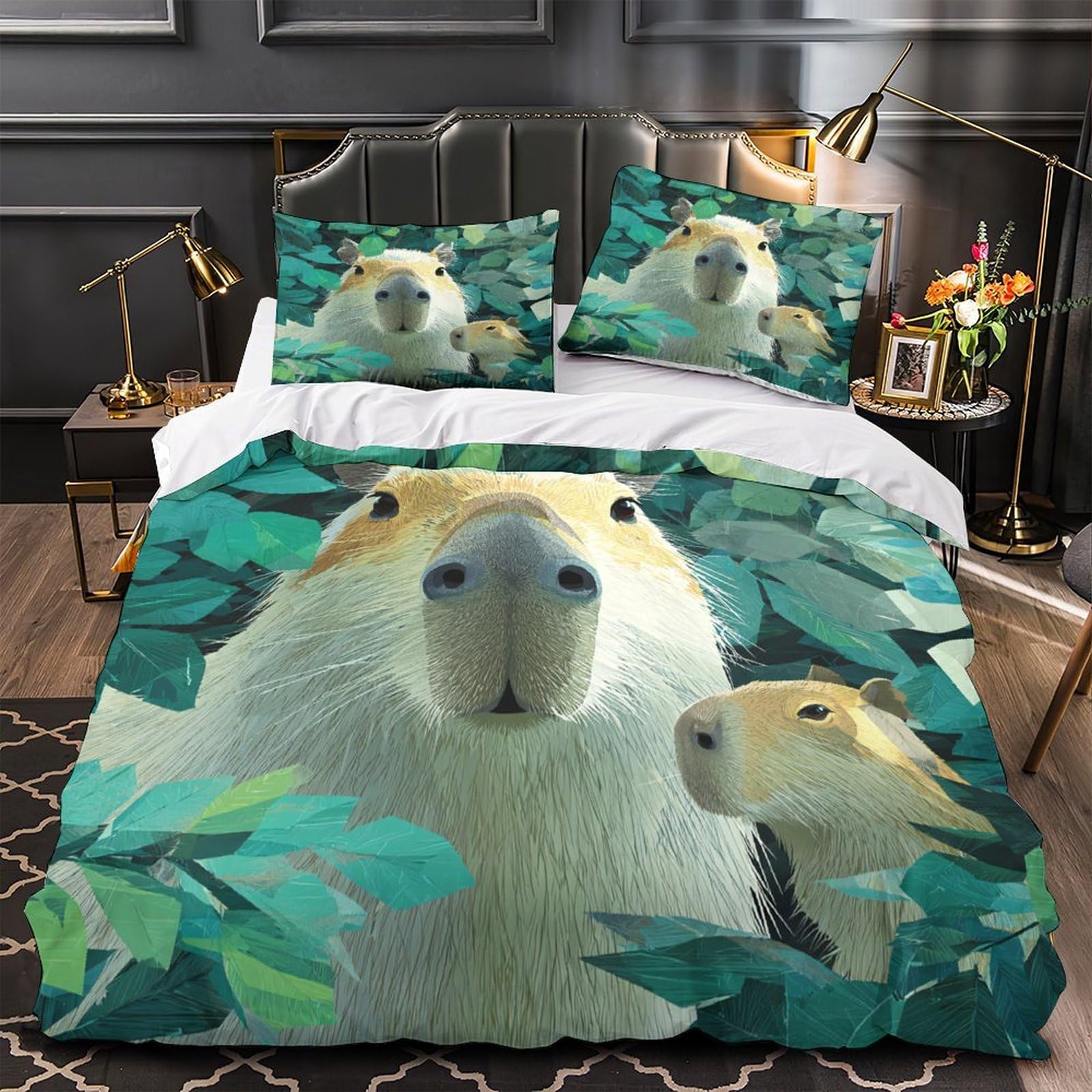 Parure de lit capybara 260x220cm en microfibre ultra douce avec housse de couette