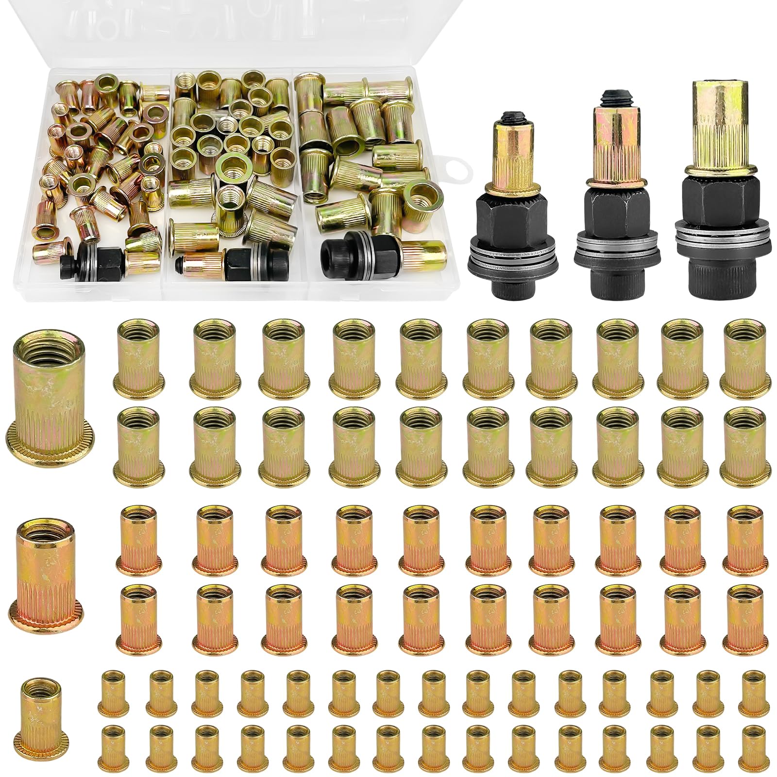 53pcs M6 M8 M10 Rivet Nuts Set Stainless Steel Blind Rivet Nuts Flat Head Rivet Nuts Flat Head Nuts Assortment Threaded Ferrule Insert Nuts