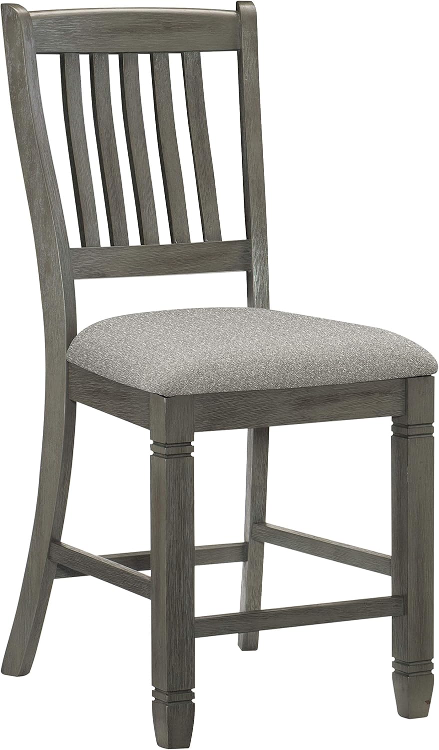 Lexicon Counter Height Stools Set of 2 - Saratoga Kitchen Counter Stools Upholstered Foam Padded Seat, Slat Back, Solid Wood Frame, Farmhouse Rustic Chair, Easy Assembly, 24.5" SH, Antique Grey