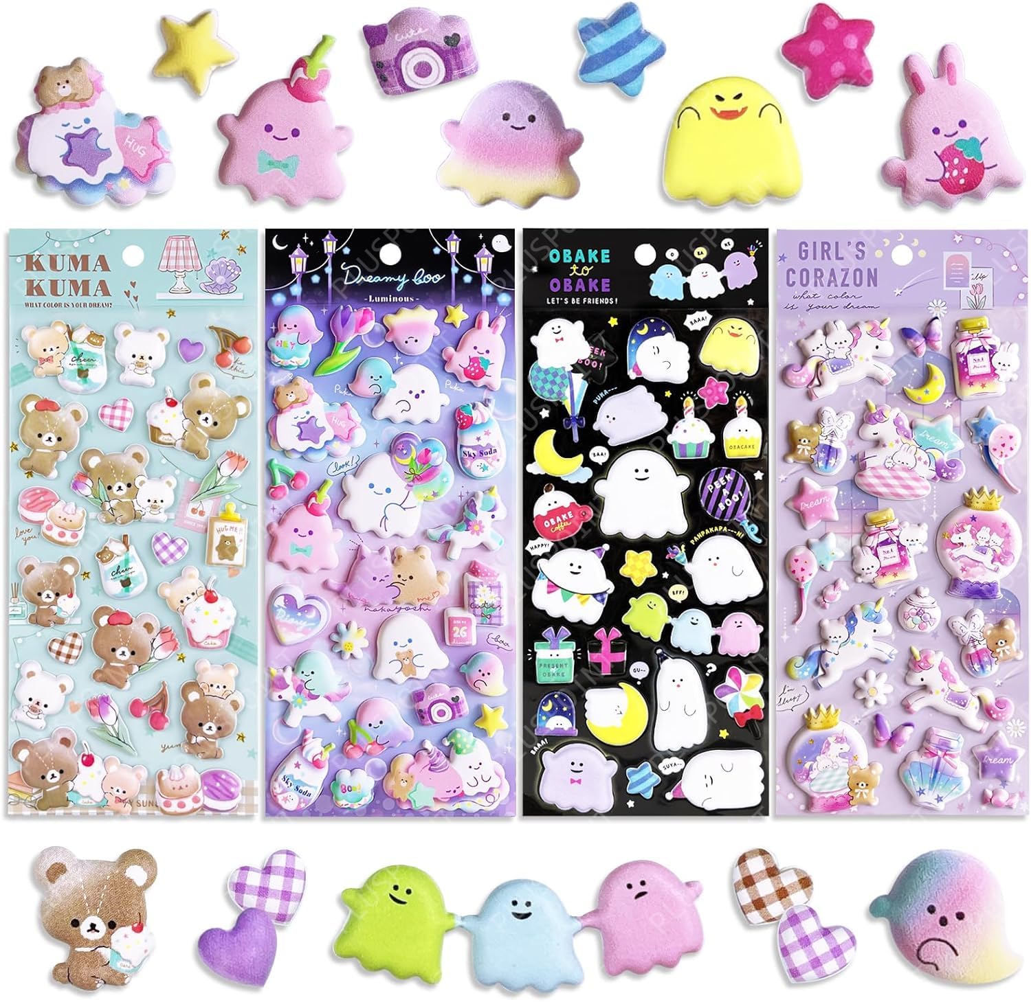 PLUSPOINT Cute 3D Puffy Thick Stickers for Kids Girls Kawaii Soft Stickers for Teens 2PC Large 3D Squishes Stickers 2PC Glow in Dark Reusable Puff Stickers for Stationary Phone Case,4 Sheets. (B0CXM4BM1D) Amazon Price History, Amazon Price Tracker