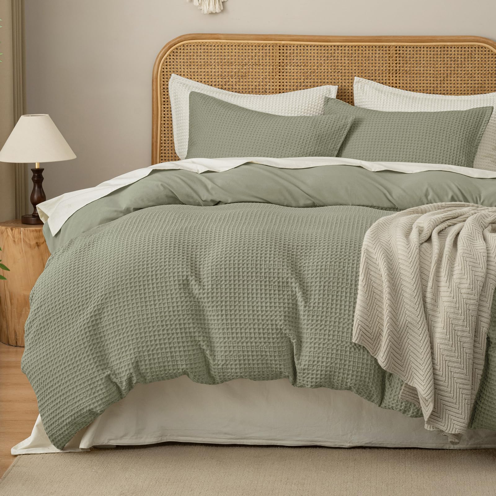 david's home waffle weave duvet cover set king size,soft breathable 3pcs comforter cover set with 2 pillowcases,textured home decor bedding set cozy for all seasons, dusty sage 104"ï¿½90",no comforter