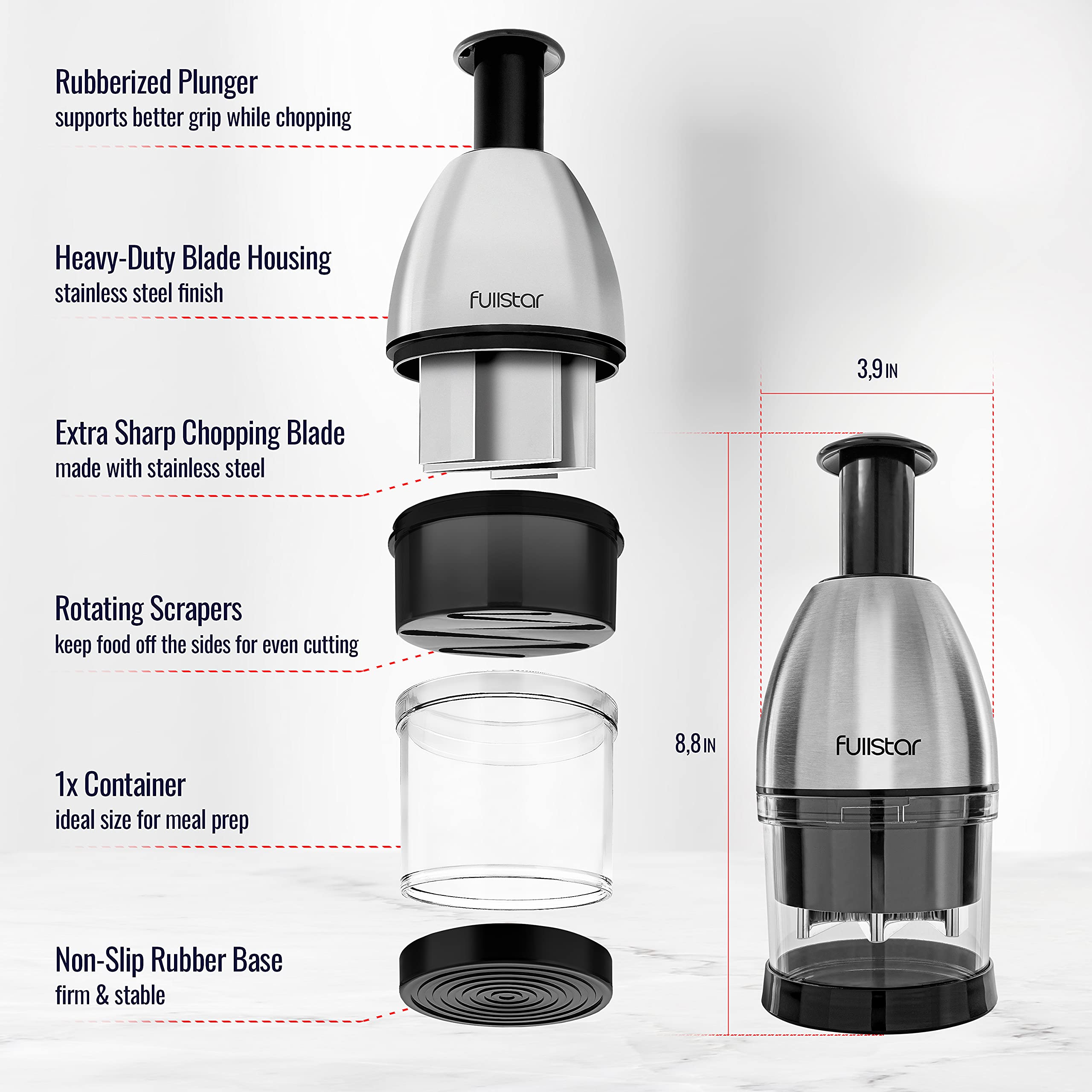 Fullstar Onion Chopper Hand Chopper for Vegetables Stainless Steel