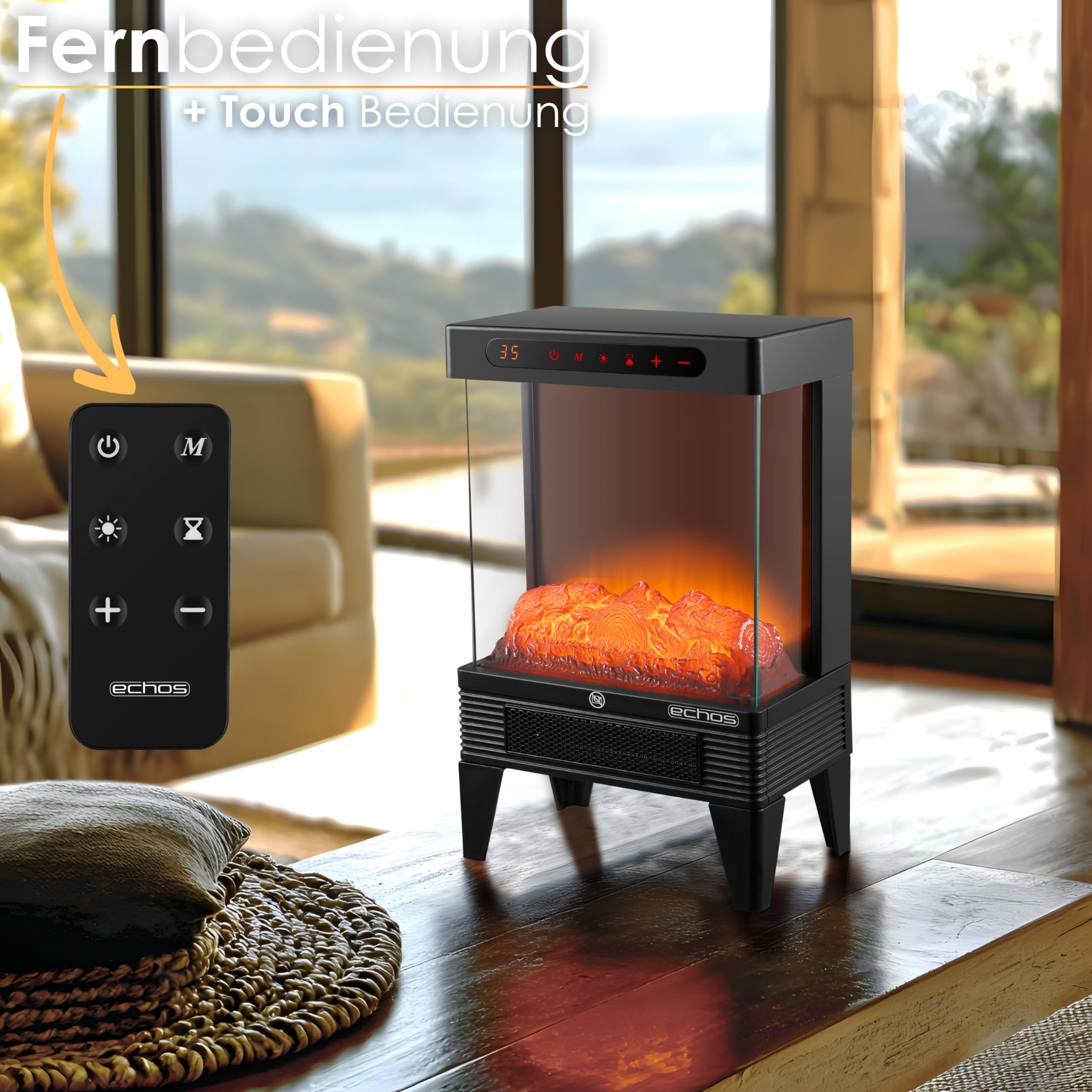 Elektrokamin mit Heizung Heizlüfter energiesparend 1500W Elektro Kamin mit Heizung Kaminillusion Flammeneffekt Elektroheizung geräuscharm Kaminofen Elektrischer Heizung Fernbedienung