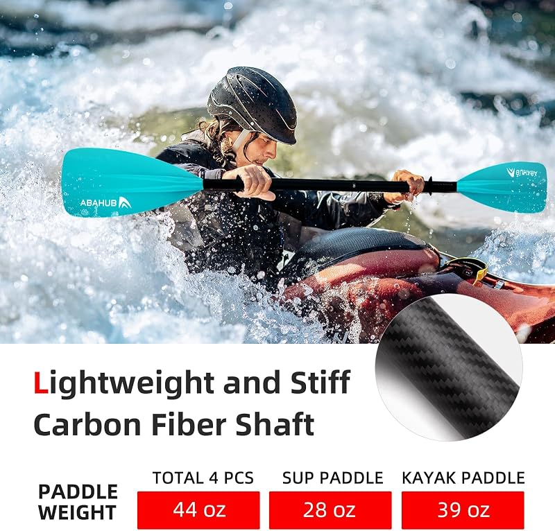 Abahub 4 részes szénszálas SUP evező, 2 az 1-ben állódeszkás evezőpala - Blue-2 in 1 SUP/kayak paddle