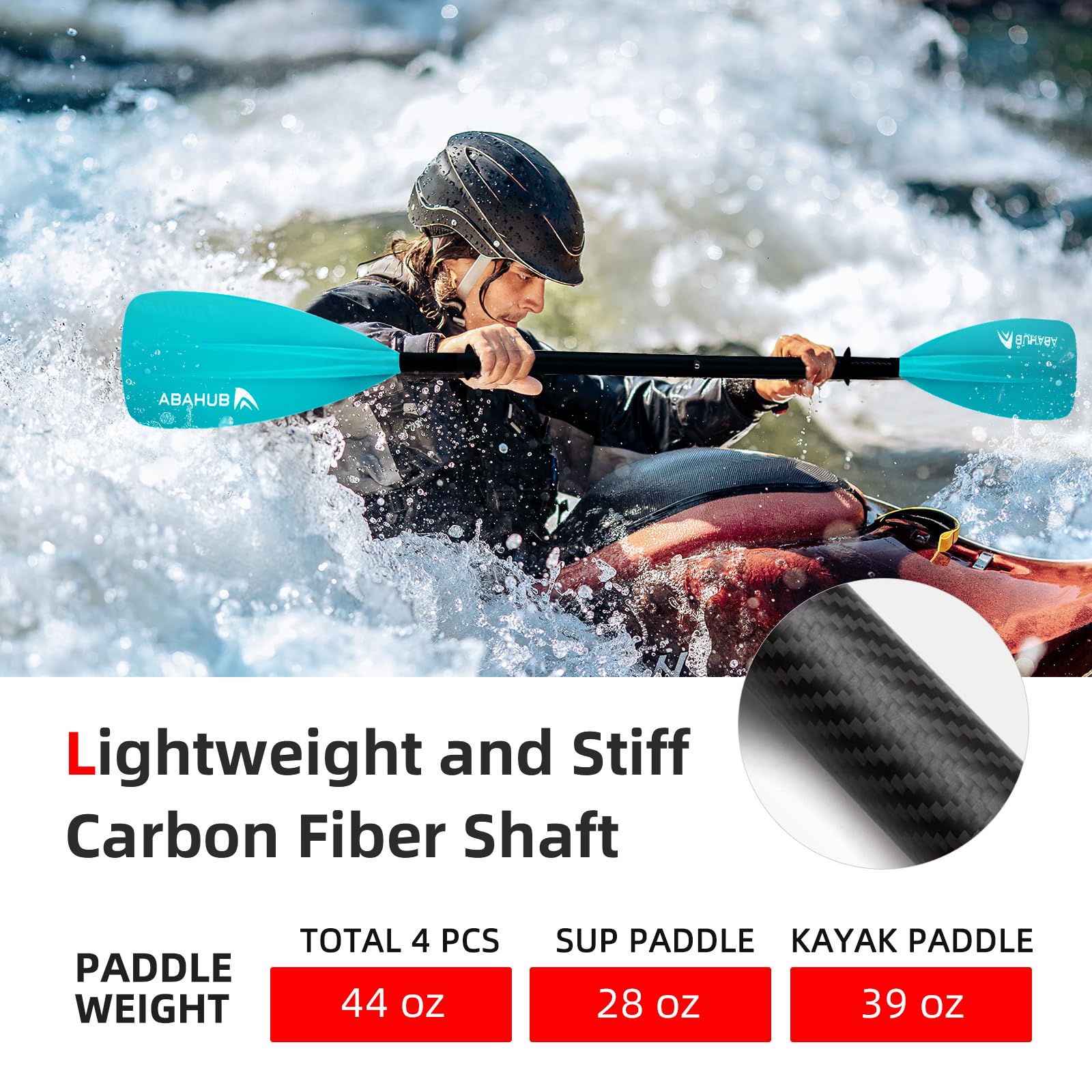 Abahub Pagaia SUP Kayak Carbonio 2 in 1 Pagaia Remi Regolabile Paddle Timone Leggero per Stand up Paddleboard, Albero in Carbonio Nero/Blu/Verde/Grigio/Arancione/Rossa in Plastica Nylon Lama