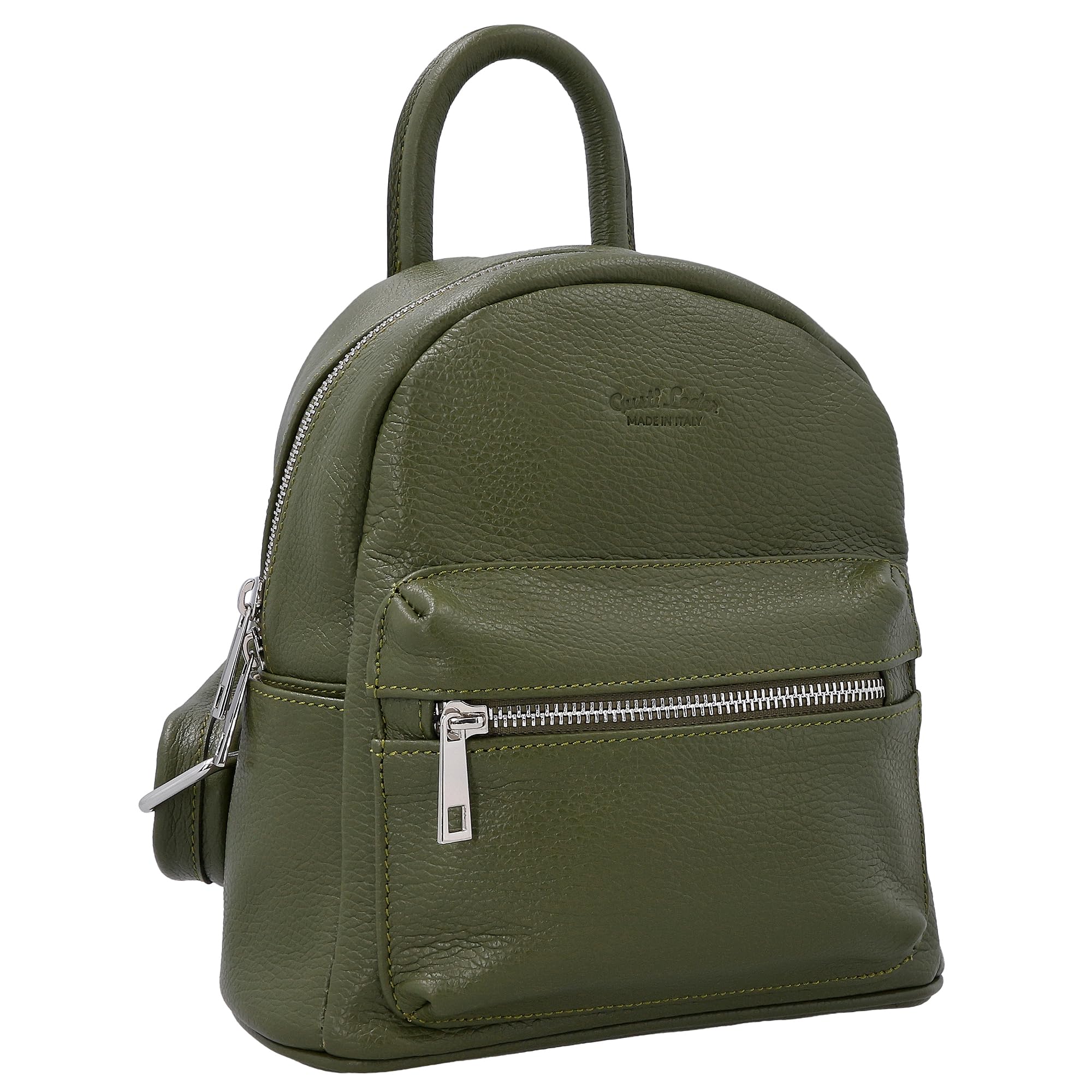 Gusti Leder Stine Rucksack, 10x26x29 cm, Dunkelgrün, Damen, Rindsleder, mit Airtagfach, Made in India