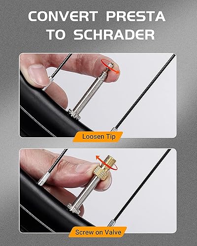 Miniatura 7 de Mini bomba de bicicleta, bomba de bicicleta portátil de 150 PSI con manómetro, 3 veces más rápido, parada automática y motor sin escobillas, bomba