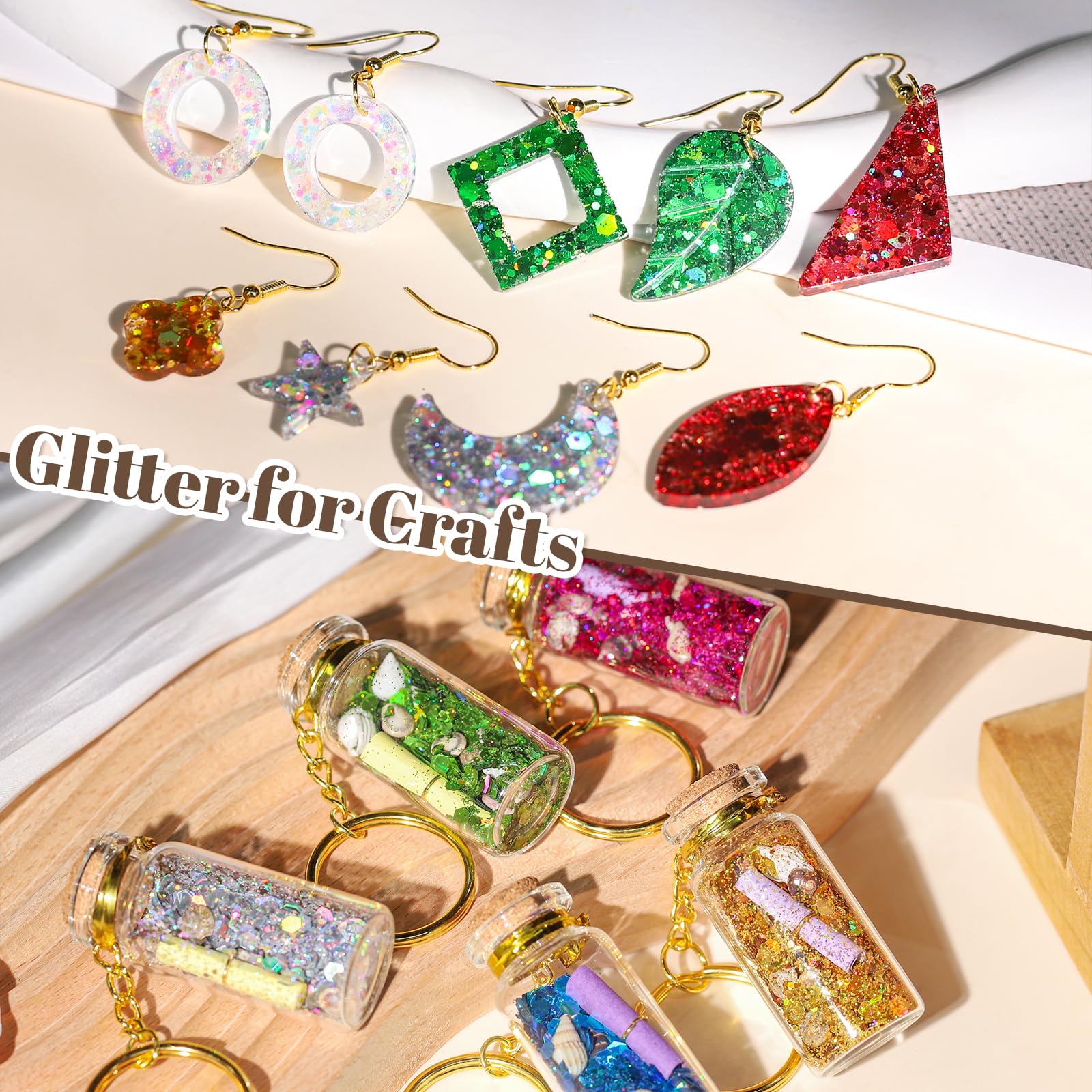 LEOBRO Glitter, 24 Jars Holographic Chunky Glitter for Crafts, Resin, Hair Face Body Makeup Nail, DIY Arts and Crafts, Party Christmas Decorations