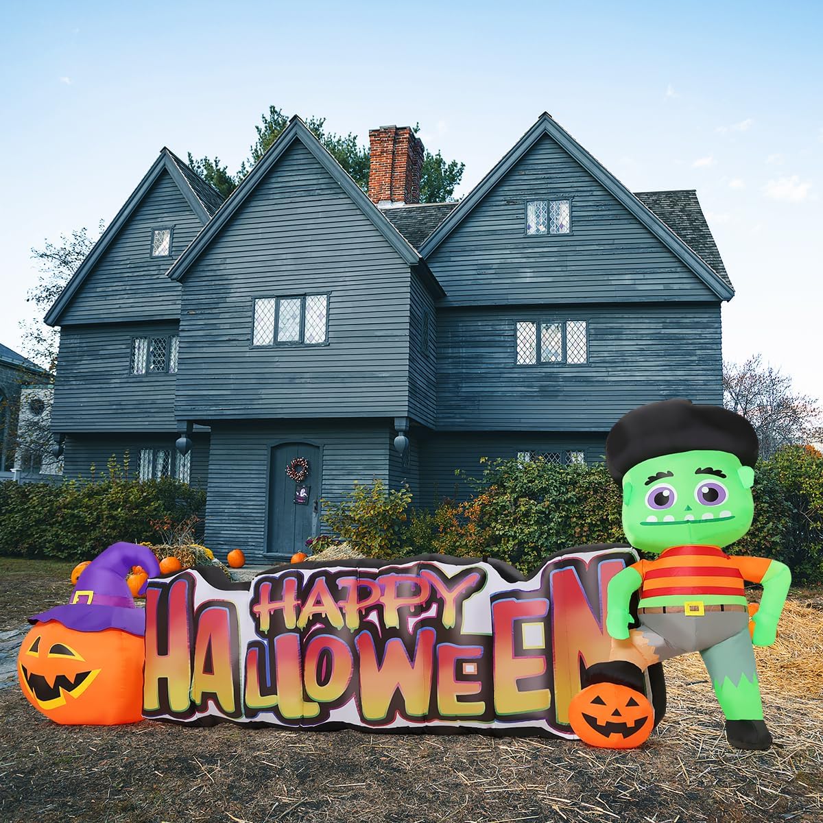 COMIN Halloween Inflatables Outdoor Decorations 11 FT Long Halloween Pumpkin Zombie Blow Up Yard Decoration with Built-in LED for Yard Garden Party Lawn