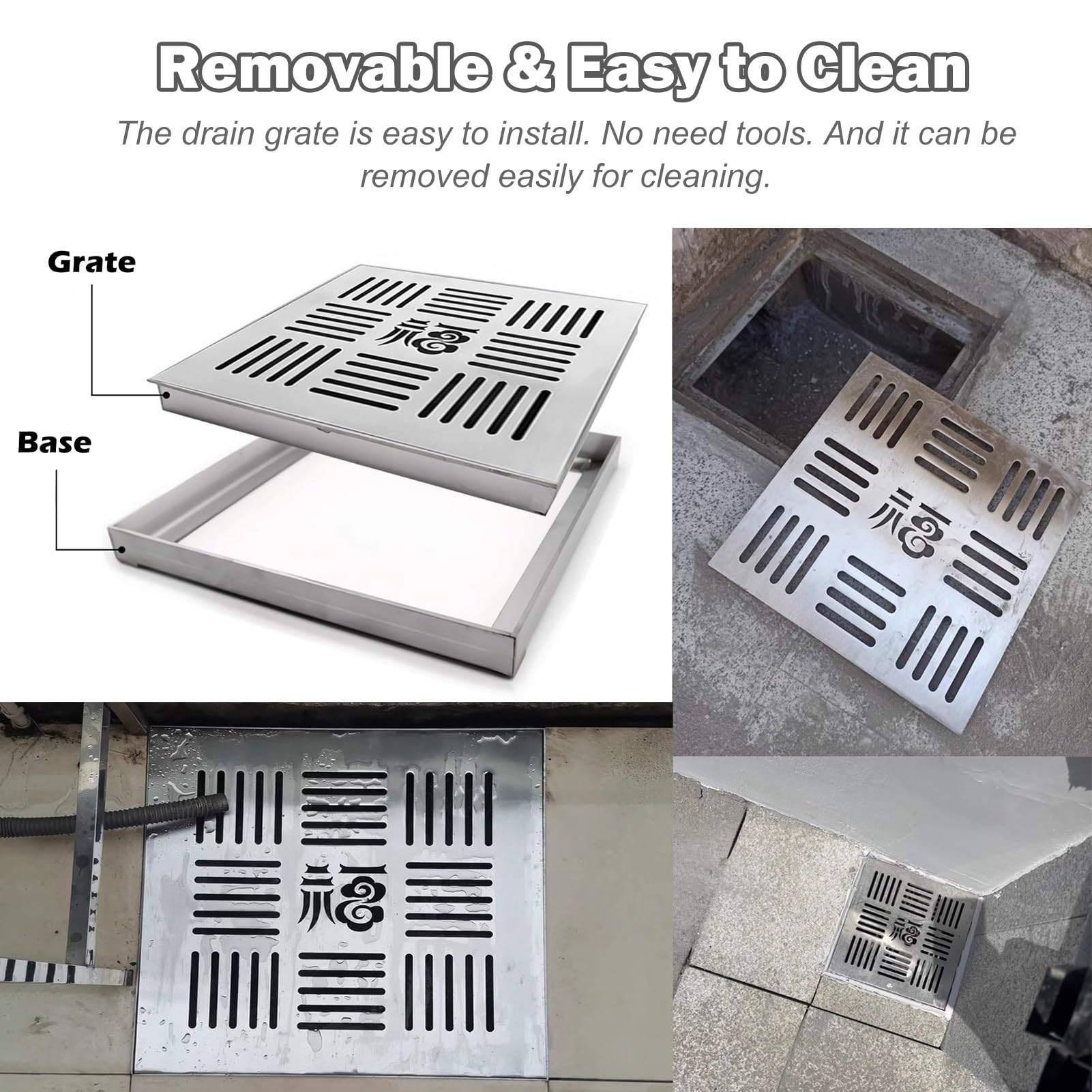 Caniveau Exterieur Grille de Drainage Plate et Carrée, Grille de Drainage Au Sol pour Bassin de Captage Extérieur, Couvercle de Fossé D'évacuation des Eaux Usées pour Terrasse de Jardin(25x25cm(9.8x9.
