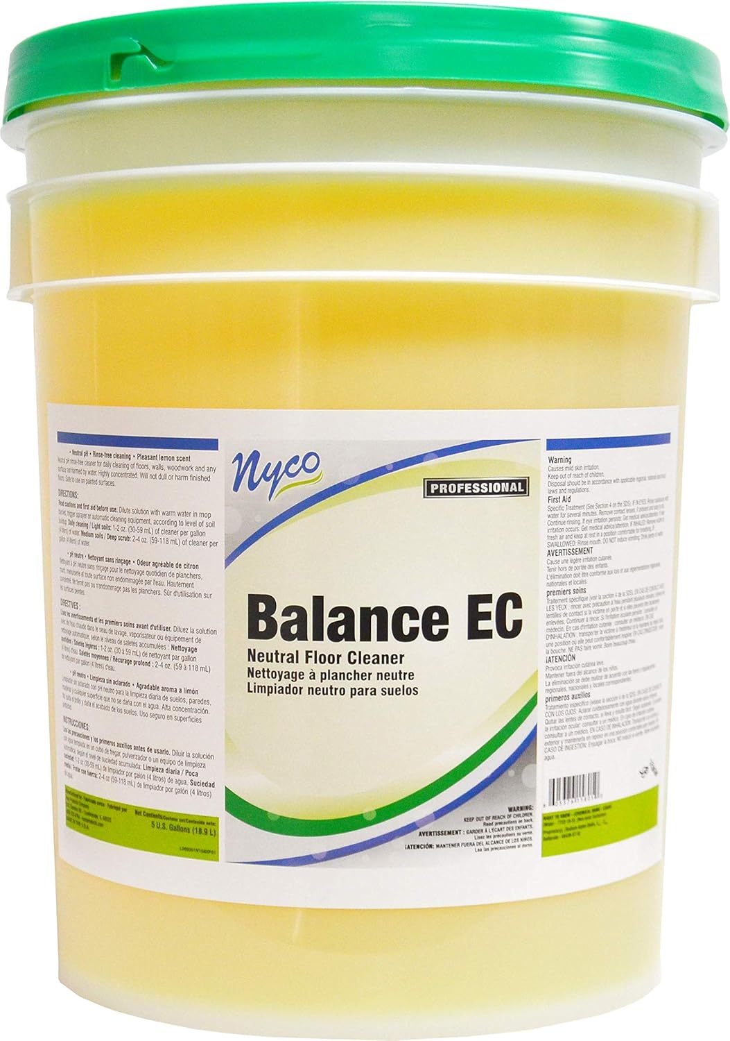Nyco Balance EC Neutral Floor Cleaner - 5 Gallon Pail - Neutral, No-Rinse Floor Cleaner - (NL158-P5)