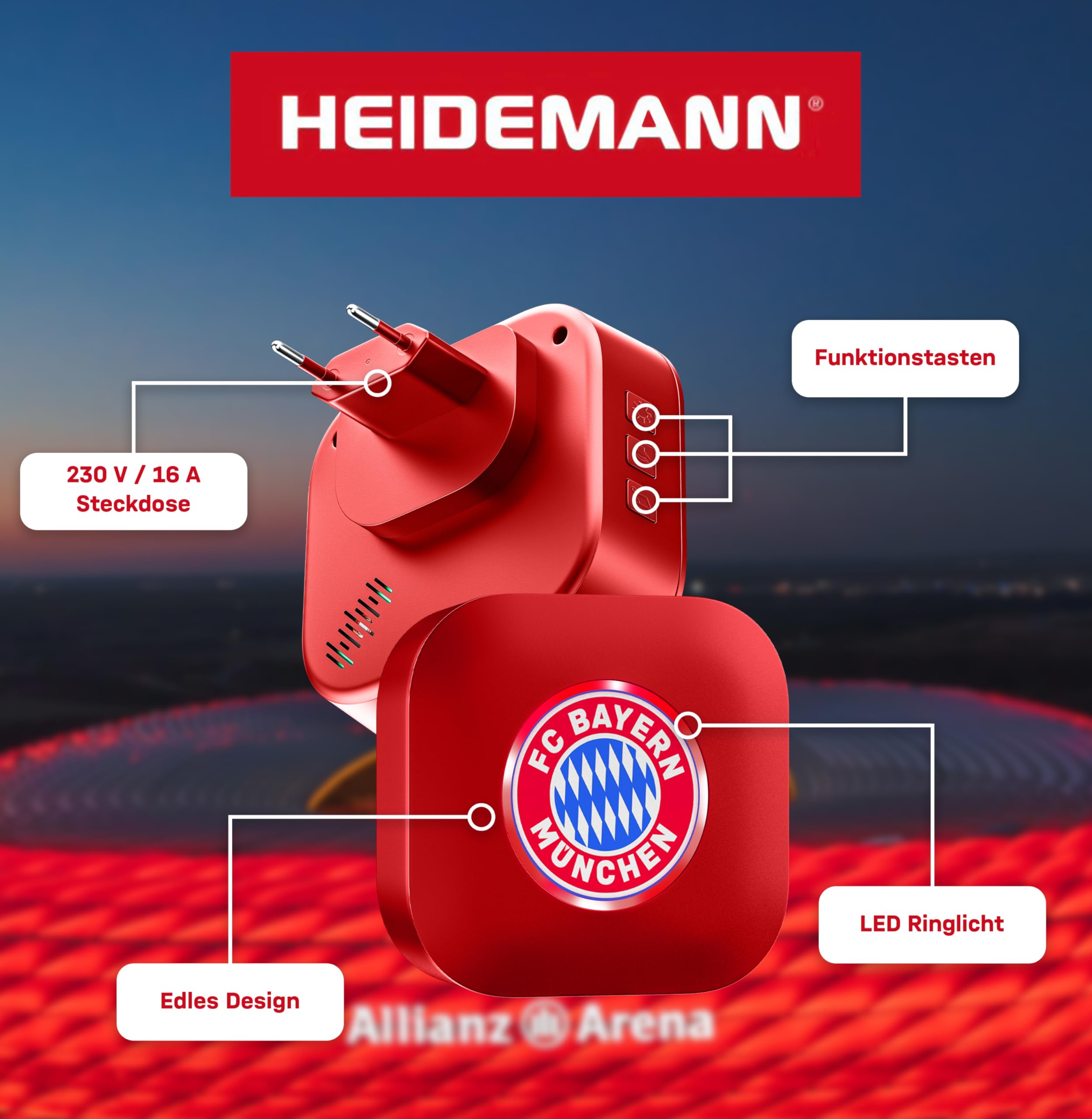 Heidemann Kit de carillon radio FC Bayern München, étoile du sud, FCB, jusqu'à 89 dB, résistant aux intempéries, avec piles, dimensions 135 x 80 x 95 mm, poids 300 g