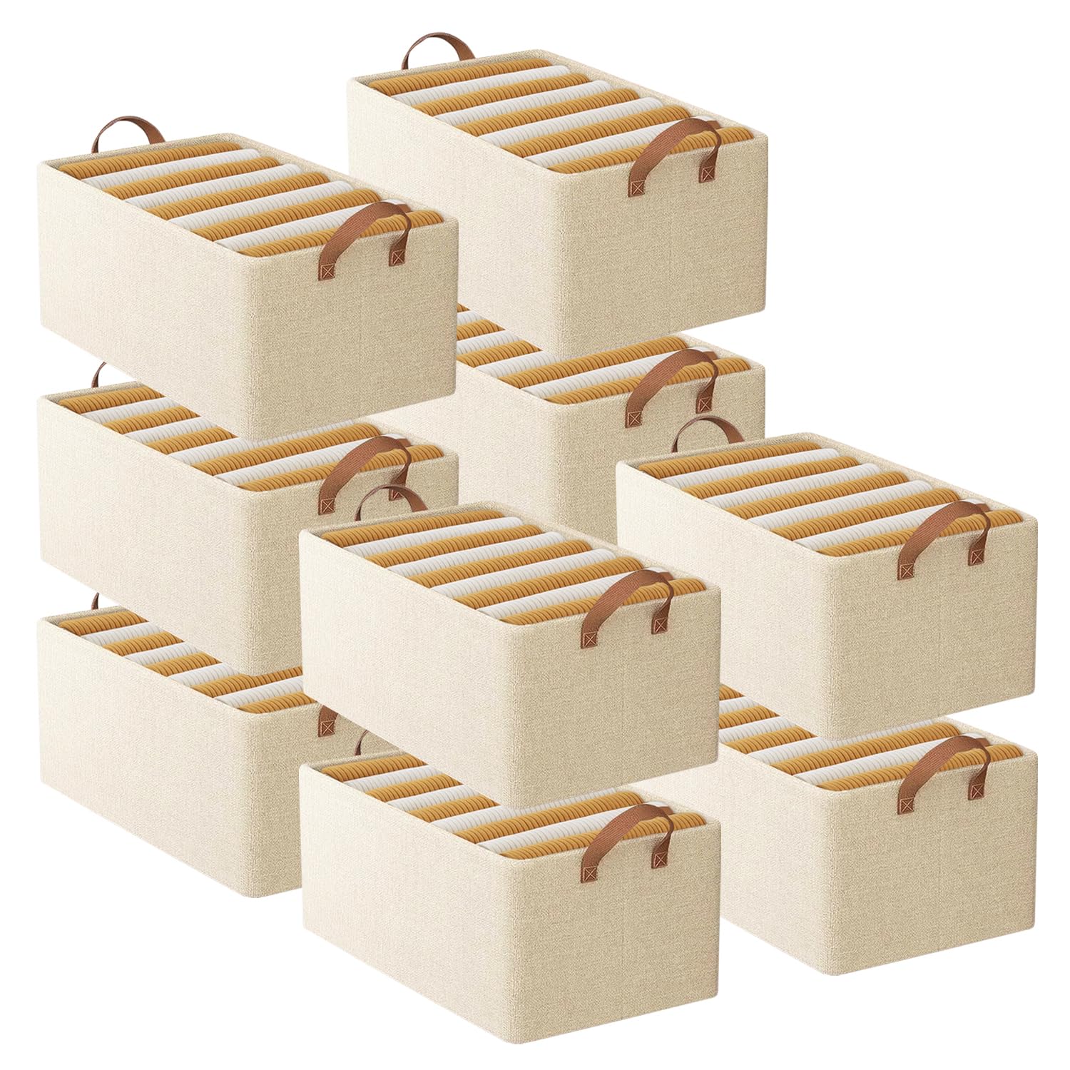 SITTELLA® Pack of 10 Foldable Wardrobe Organizer with Durable Handle, Stuff Storage Box Closet Drawer Organizers for Clothes, Toys, Blanket etc. (White)-picture-11