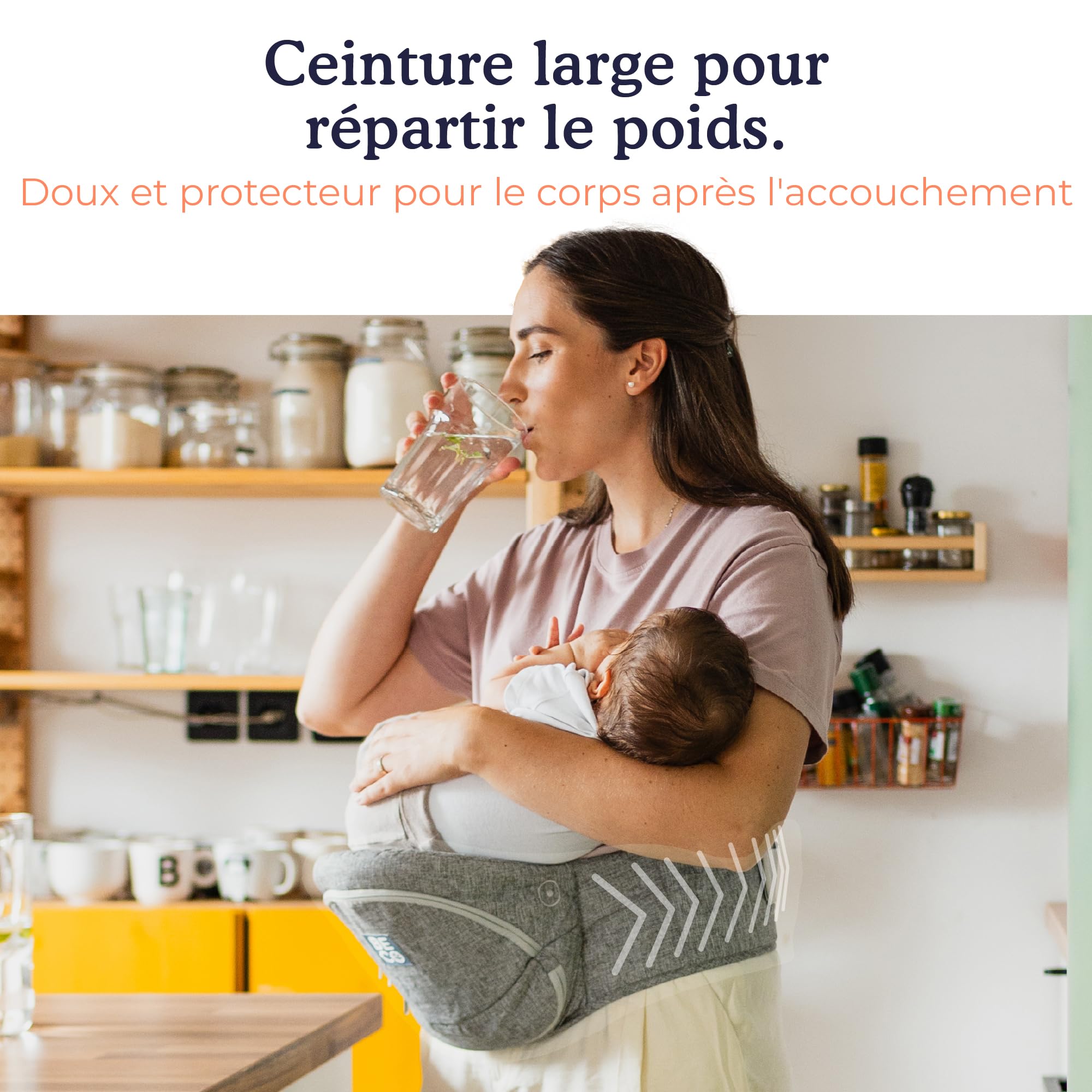 Beco Porte-Bébé Siège de Hanche Pliable, 4-en-1, 0-36 Mois, Gris | Se plie à plat dans le sac à langer, Siège de Soutien qui soulage bras et dos, s'adapte facilement de 0 à 36 mois.