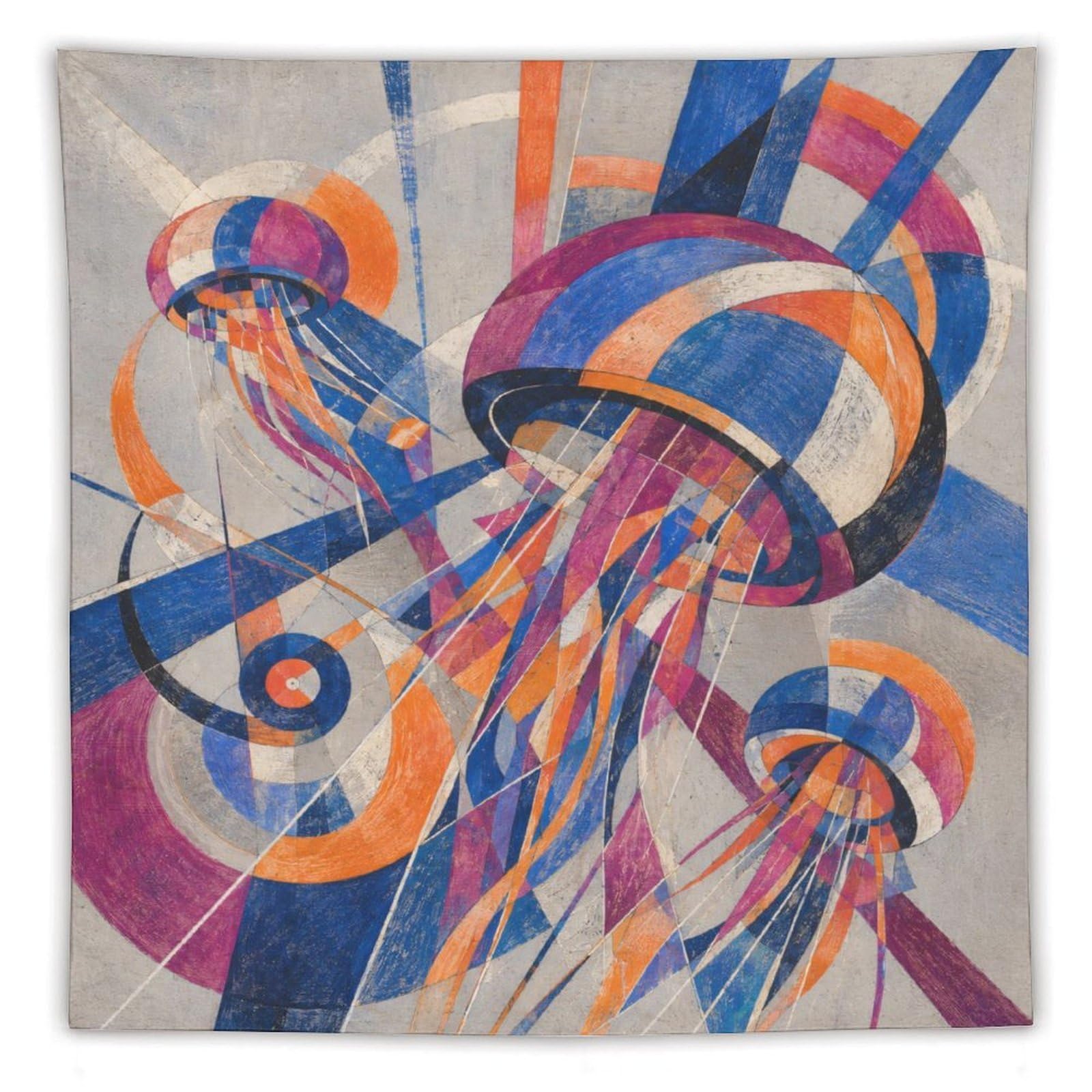 H3B8U2Y5 Abstract Jellyfish Wall Tapestry, Geometric Art Style, Apartment