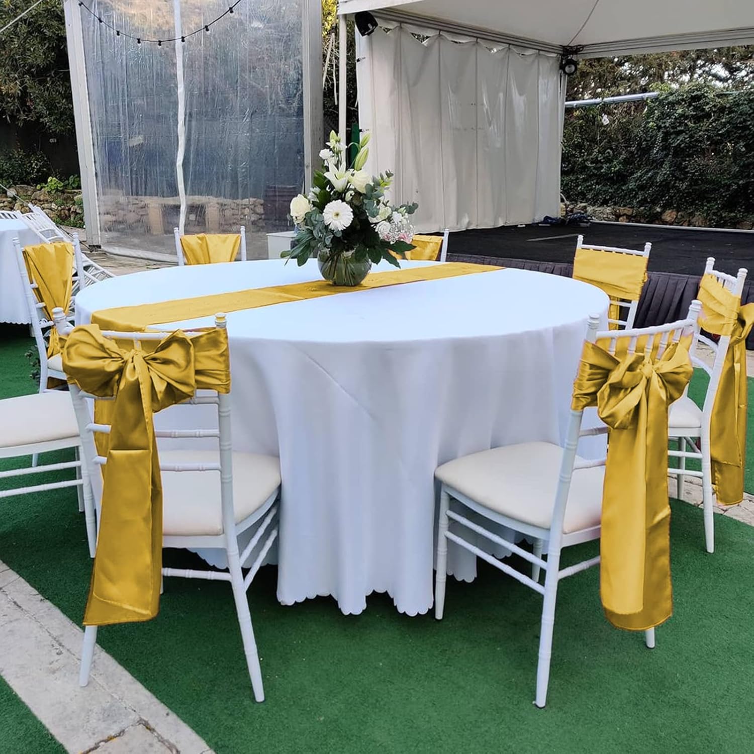 Pesonlook 15 Pack Gold Satin Table Runners 12 x 108 Inch Long Table Runners for Rectangle Round Tables, Smooth Satin Table Runner for Wedding, Birthday Party Banquets Decoration