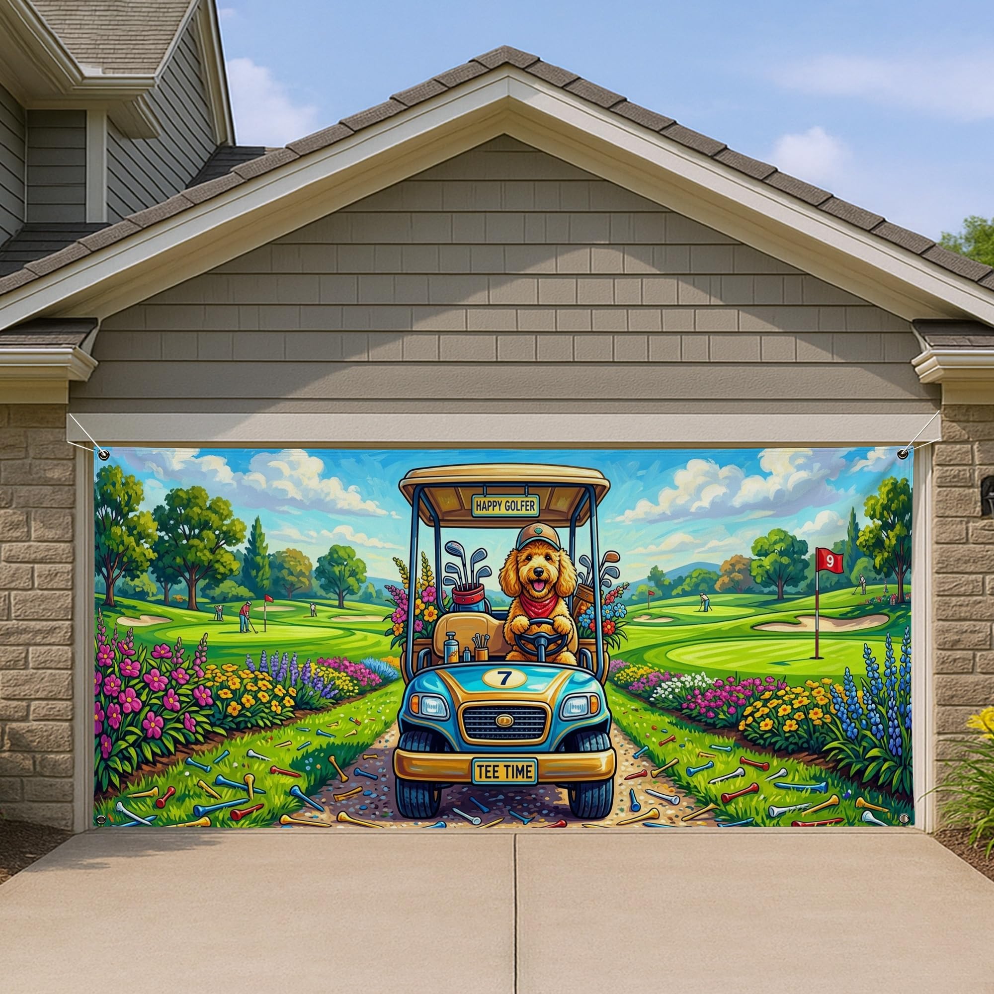 Décoration de porte de garage Happy Golfer grand format pour habiller votre fond de fête d'été