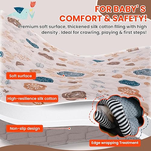Miniatura 2 de Tapete de juego para bebé para piso, 71 x 59 pulgadas, tapete acolchado de espuma suave para corral, plegable y lavable a máquina, grueso para bebés